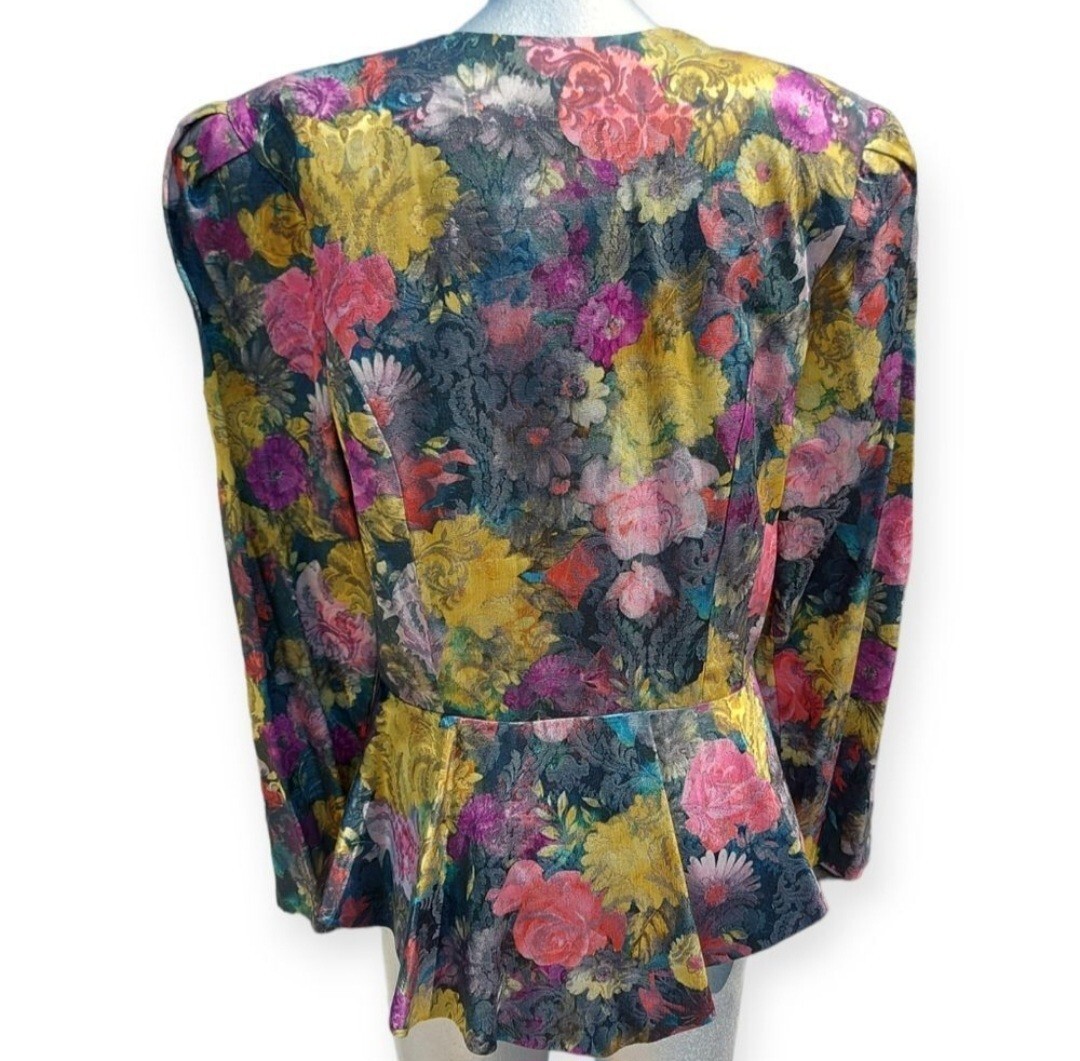 Vintage Nu-Mode 80s Floral Fitted Shoulder Pad Pleated Jacket