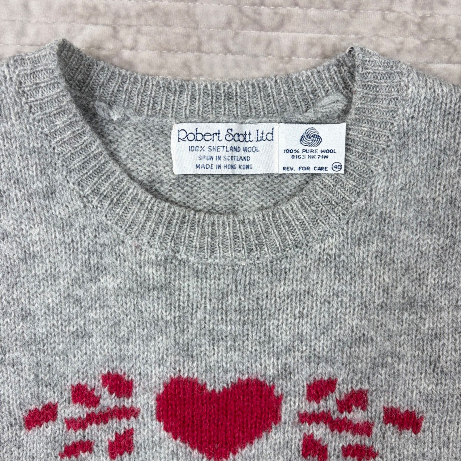 Robert Scott Ltd Vintage Shetland Wool Sweater Vest Gray Scottie Dog Heart 40
