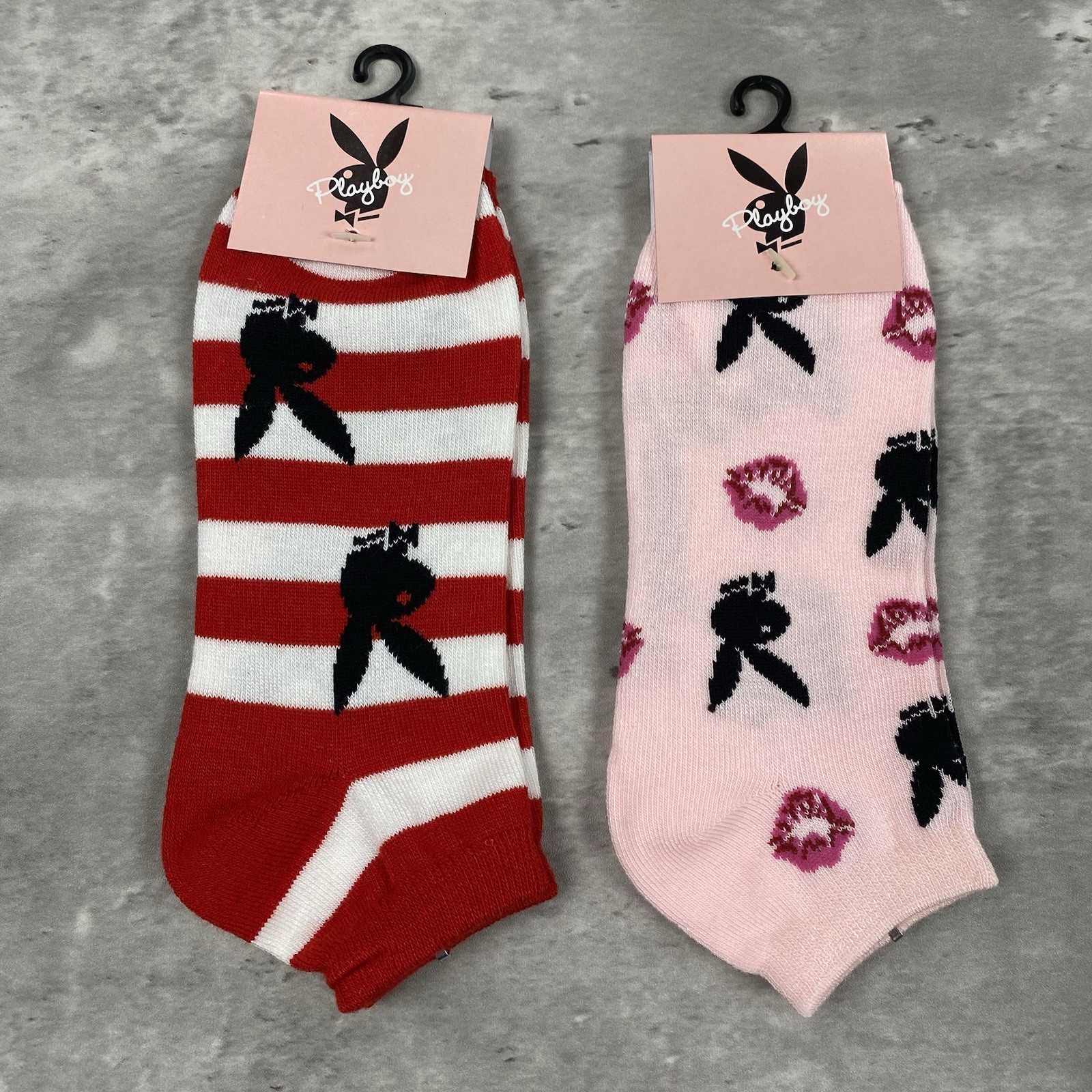 vintage PLAYBOY BUNNY SOCKS 2 PAIRS Y2K 2004 ankle STRIPES KISSES womens B