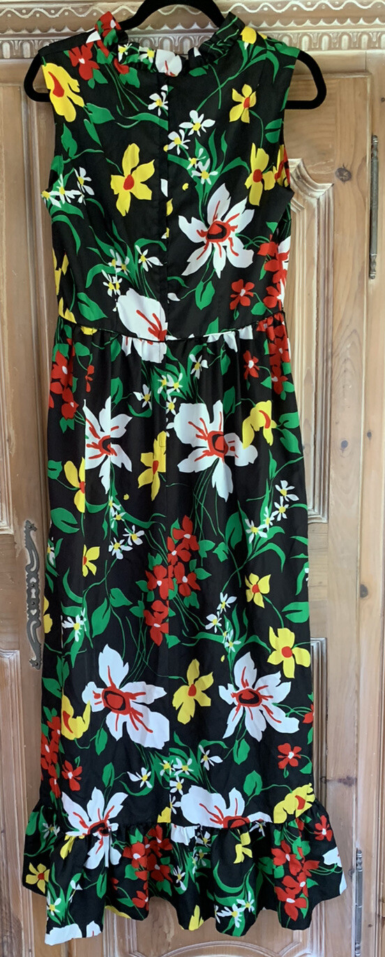 Vintage Concept 70’s by Swirl Black w/Bright Floral Print Maxi Dress *Medium EUC