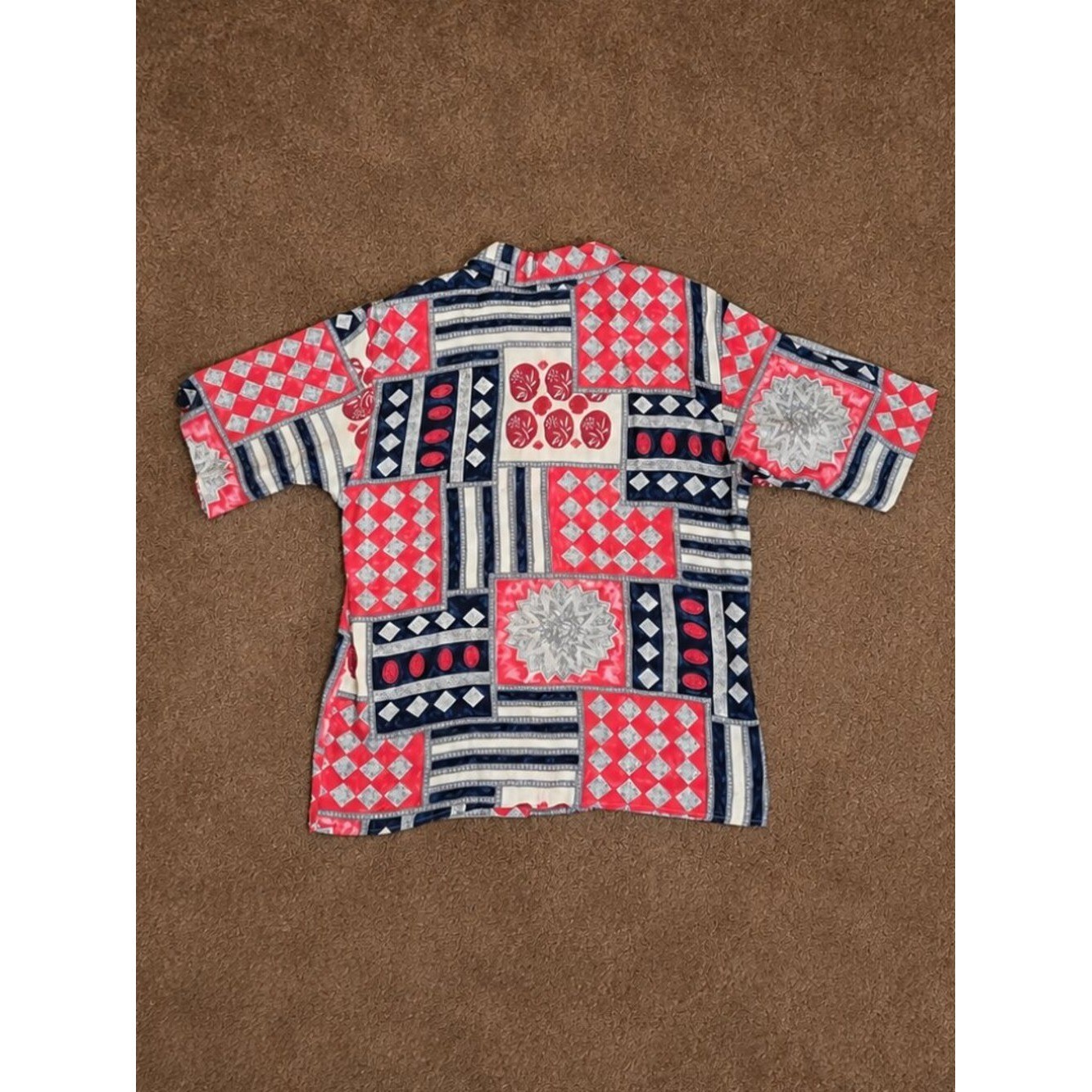 Della Spiga Tall Girl Vintage Geometric Patchwork Shoulder Pad Blouse 16