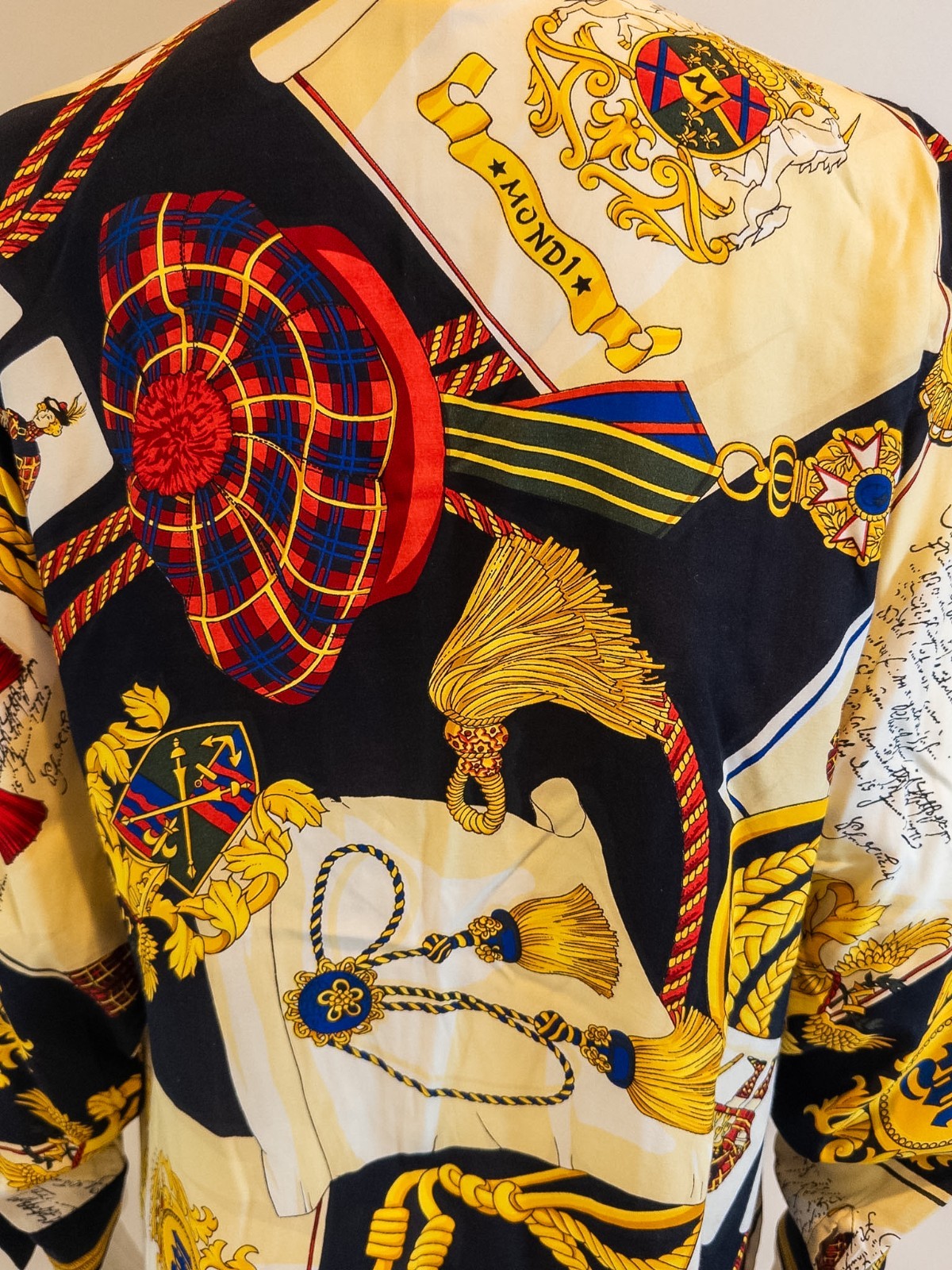 Vintage Mondi Scottish Themed Black and Gold Blouse – Large