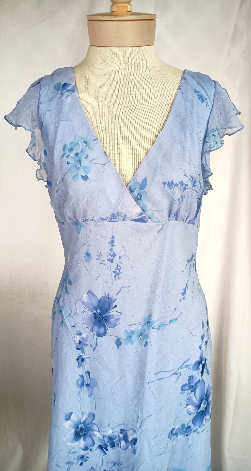 Vintage 90s-Y2K Breakin’ Loose Blue Floral Poly Chiffon Dress Size 13/14