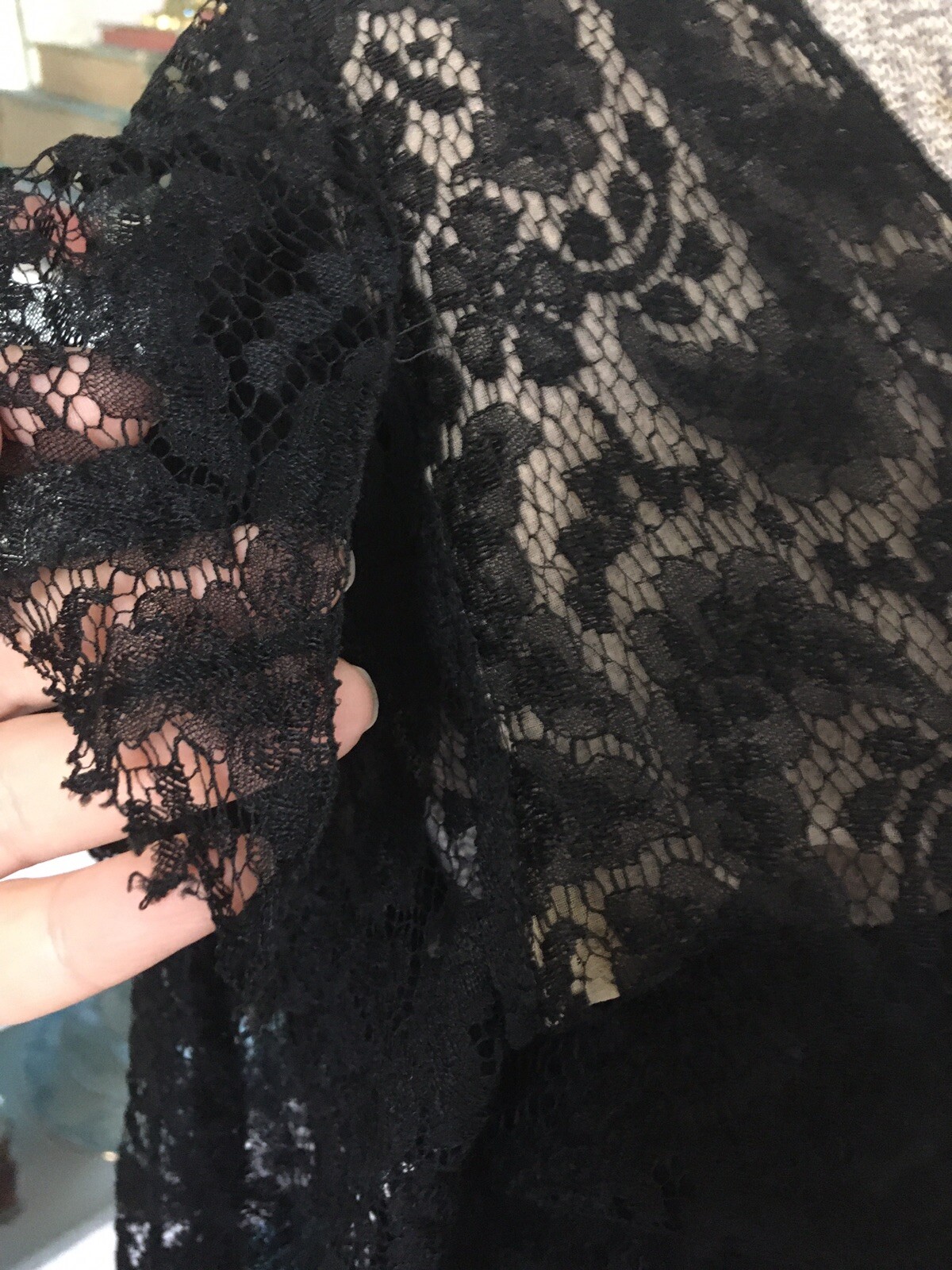 VTG 1920’s 30s Sheer BLACK LACE Evening Gown DRESS Bias Flounced RUFFLES Party
