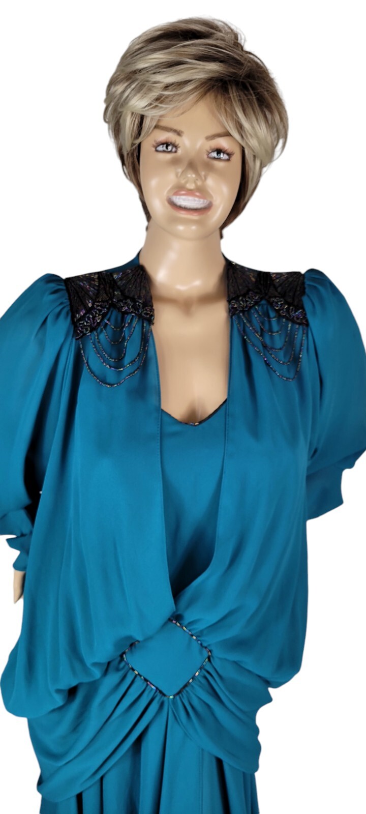 Vtg 80s California Talls By Robert Draped Beaded Cocktail Dress Golden Girls 10