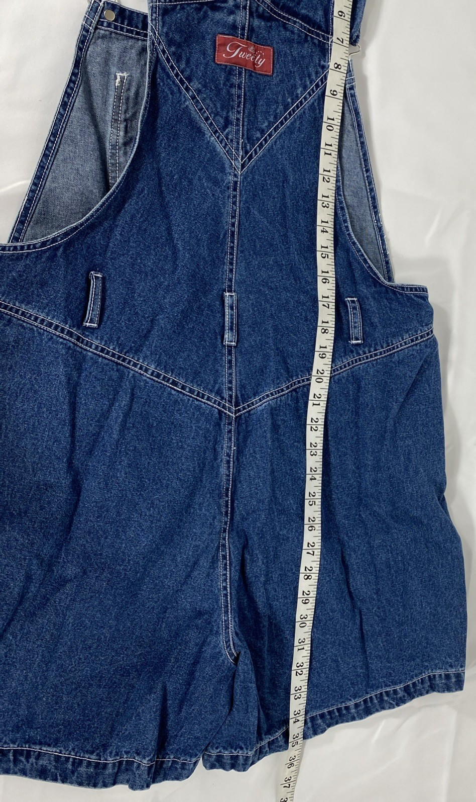 VTG Warner Bros Tweety Bird Bib Skortalls Women’s L Blue Denim Romper ’90s Y2K
