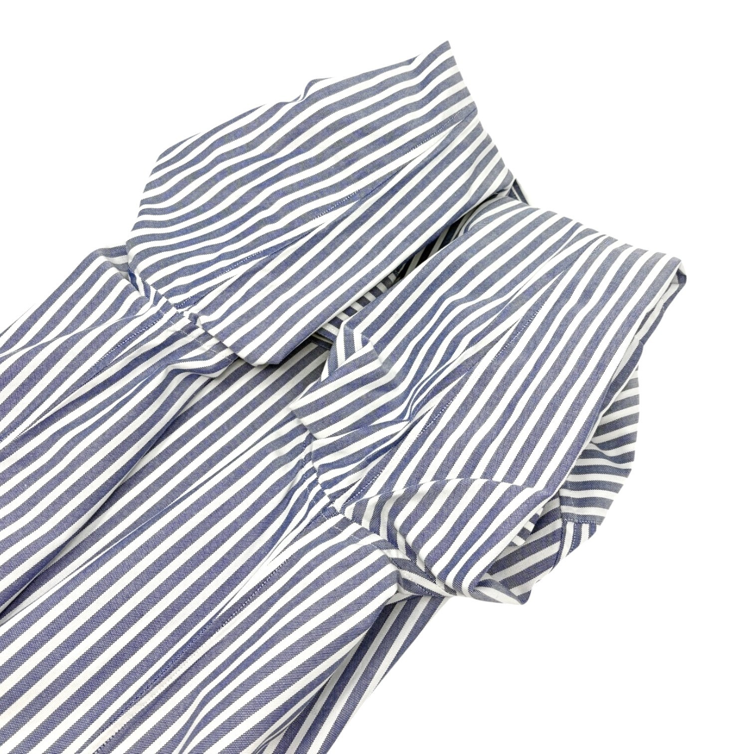 CELINE Triomphe Logo Stripe Button Up Shirt Long Sleeve #36 Blue White Cotton