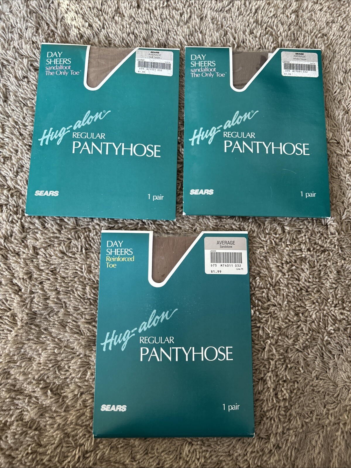 LOT Sears Hug-alon AVERAGE Sandalfoot Only Toe Nylon Pantyhose TAUPE SANDSTO A25