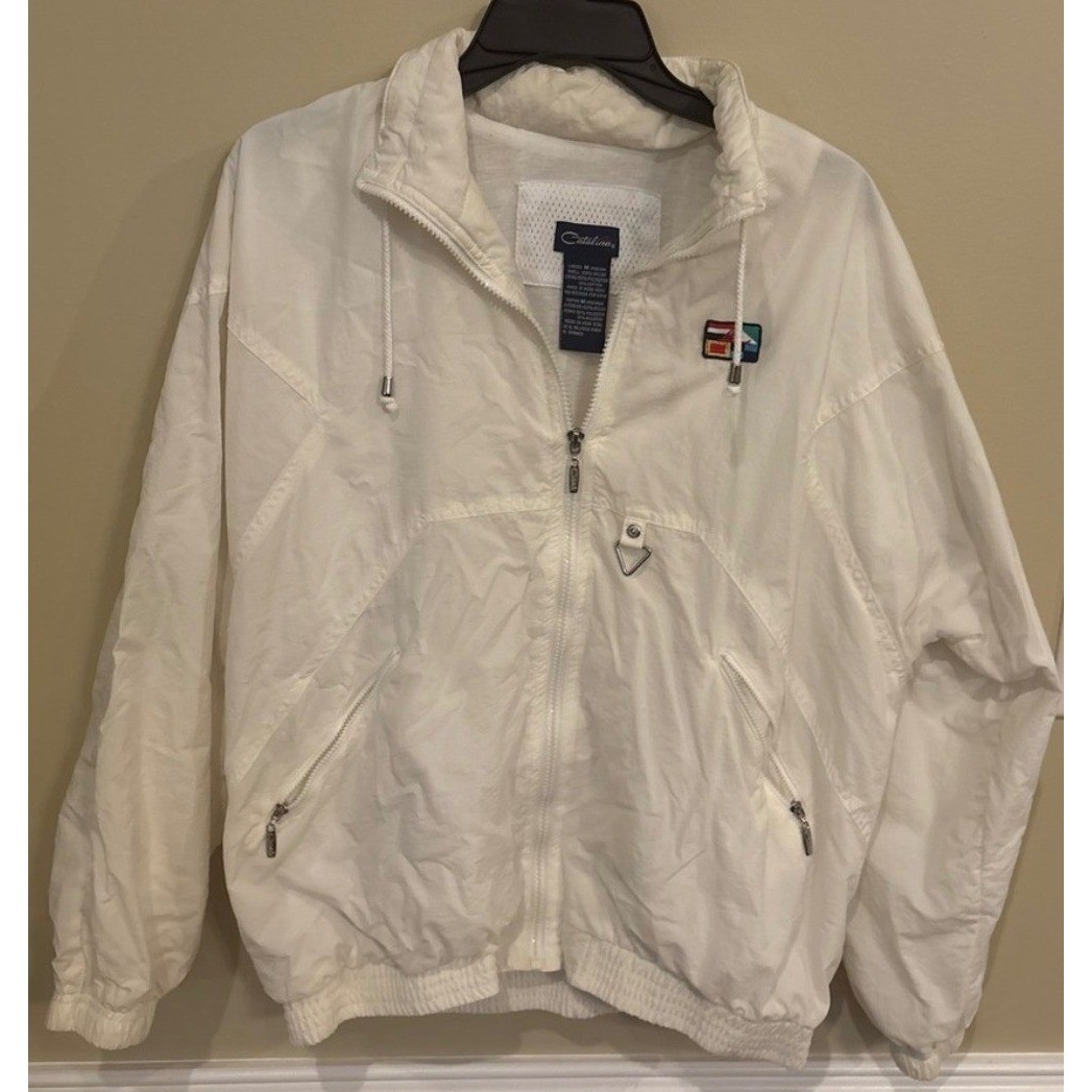 Vintage Catalina White Windbreaker Jacket Women’s Medium Full Zip 90s Retro EUC