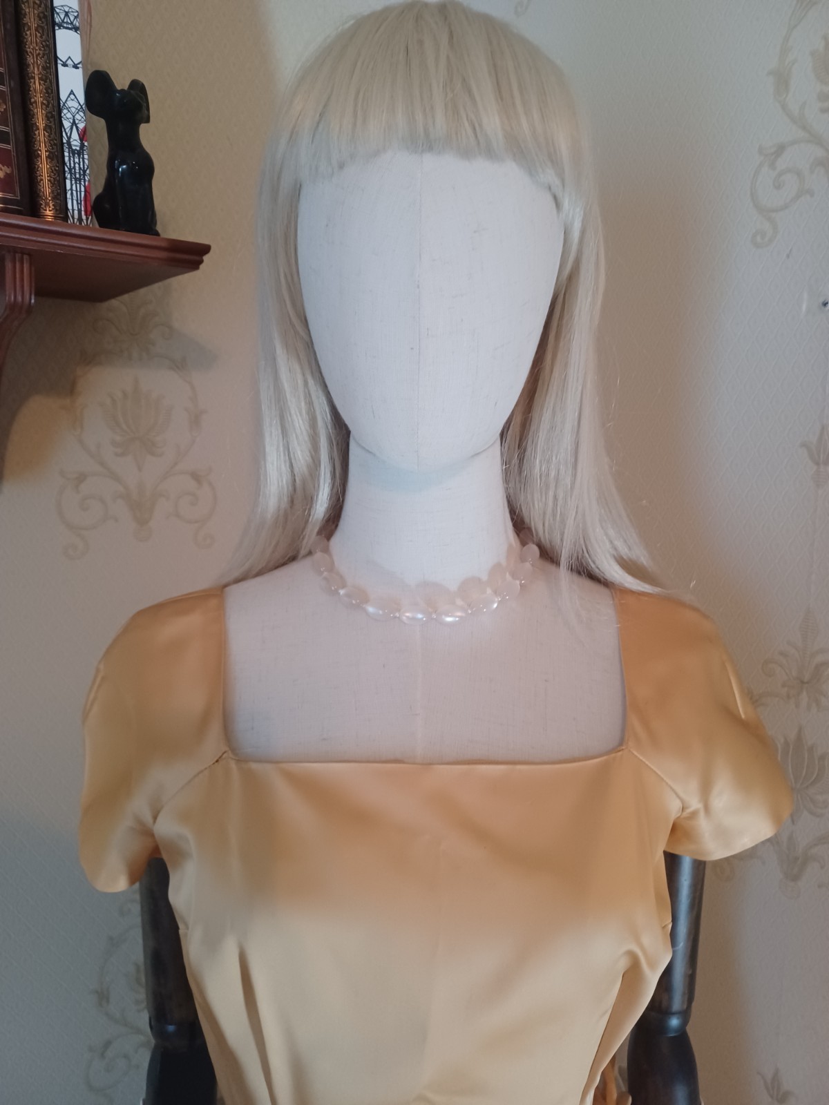 Vintage/Mid-century gold satin cocktail dress, handmade in the 50s or early 60s