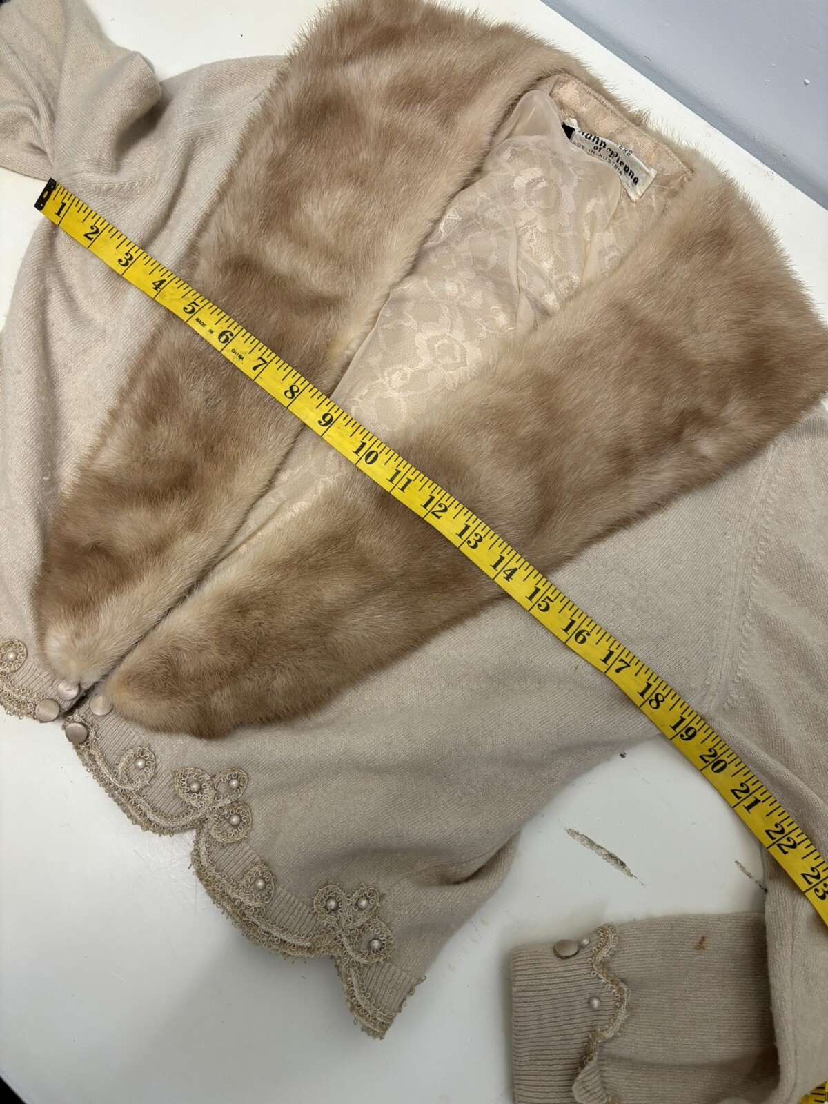 Vintage Cashmere Mink Trim Cream Sweater, S/M By ALTMANN OF VIENNA