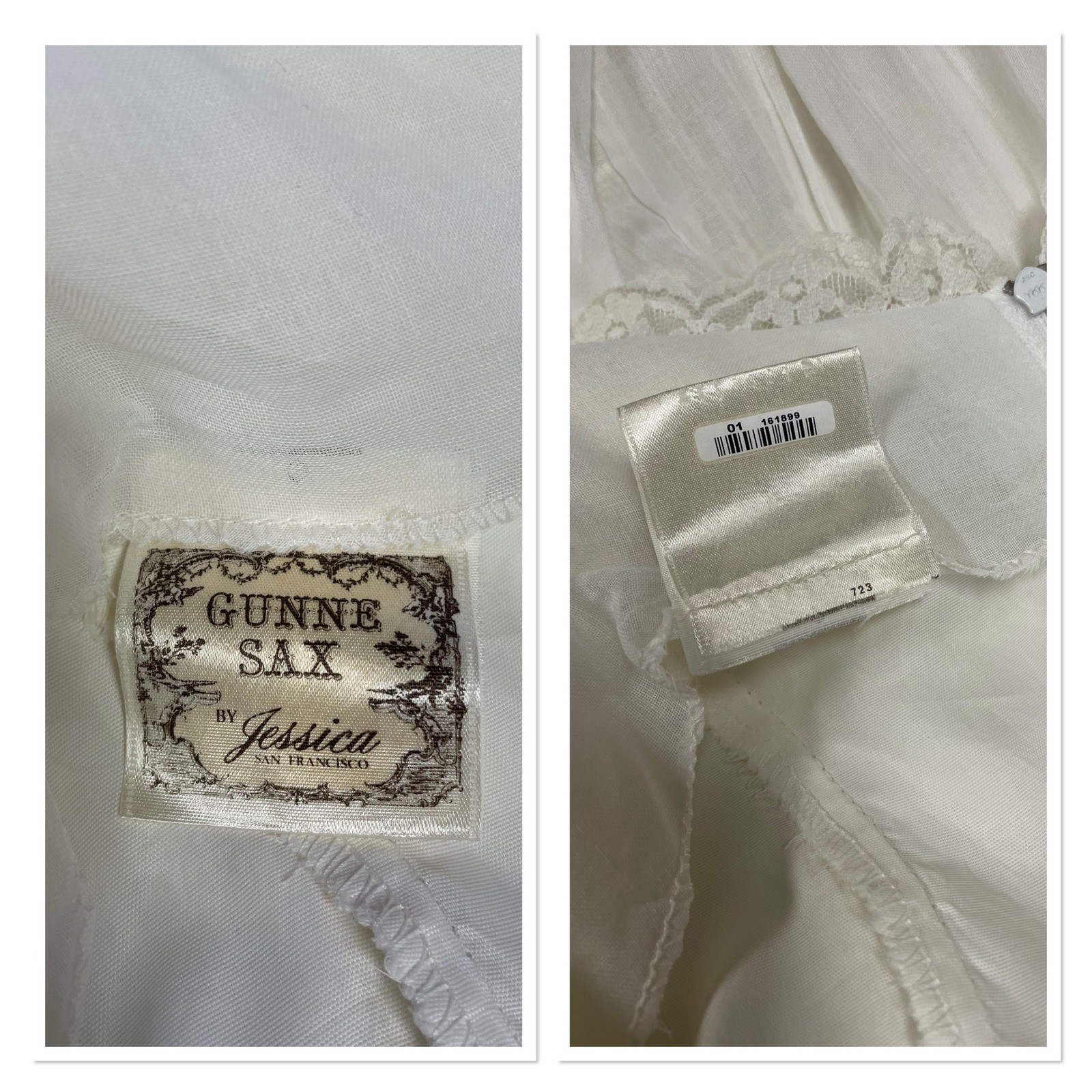 Vtg Gunne Sax Jessica Cream Lace Blue Trim Tiered Maxi Dress Milkmaid Prairie XS