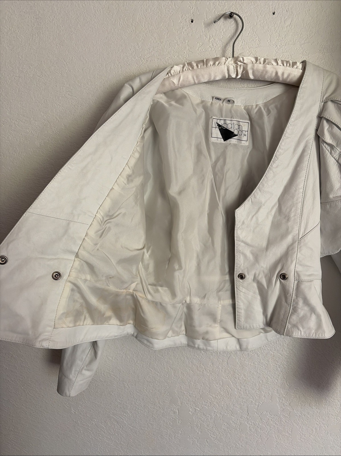 Yucatan Bay Vintage White Leather Cropped Moto Jacket GORGEOUS! Medium