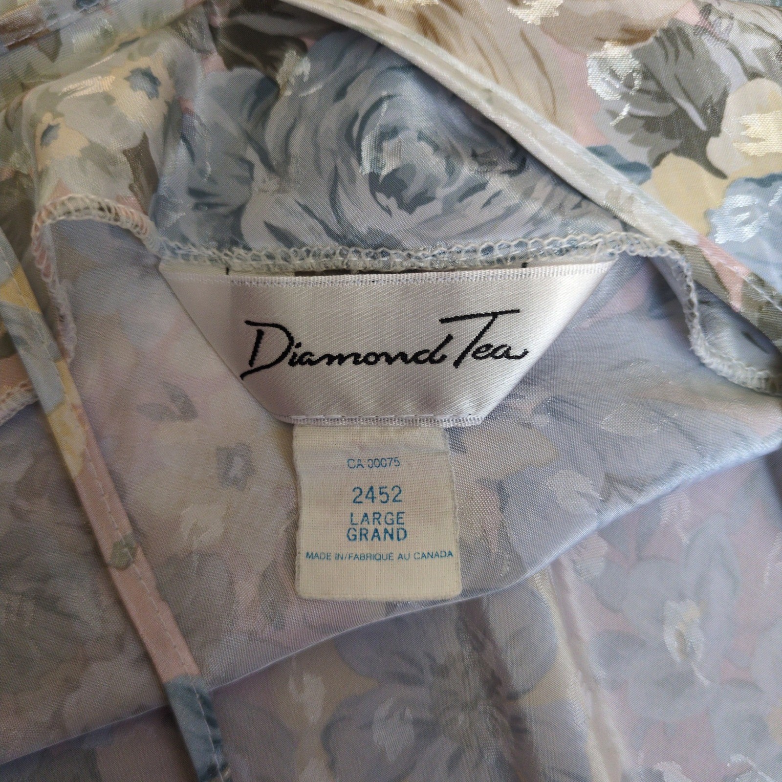 Vtg Diamond Tea Floral Nightgown Slip Dress Spaghetti Strap Side Slit Large