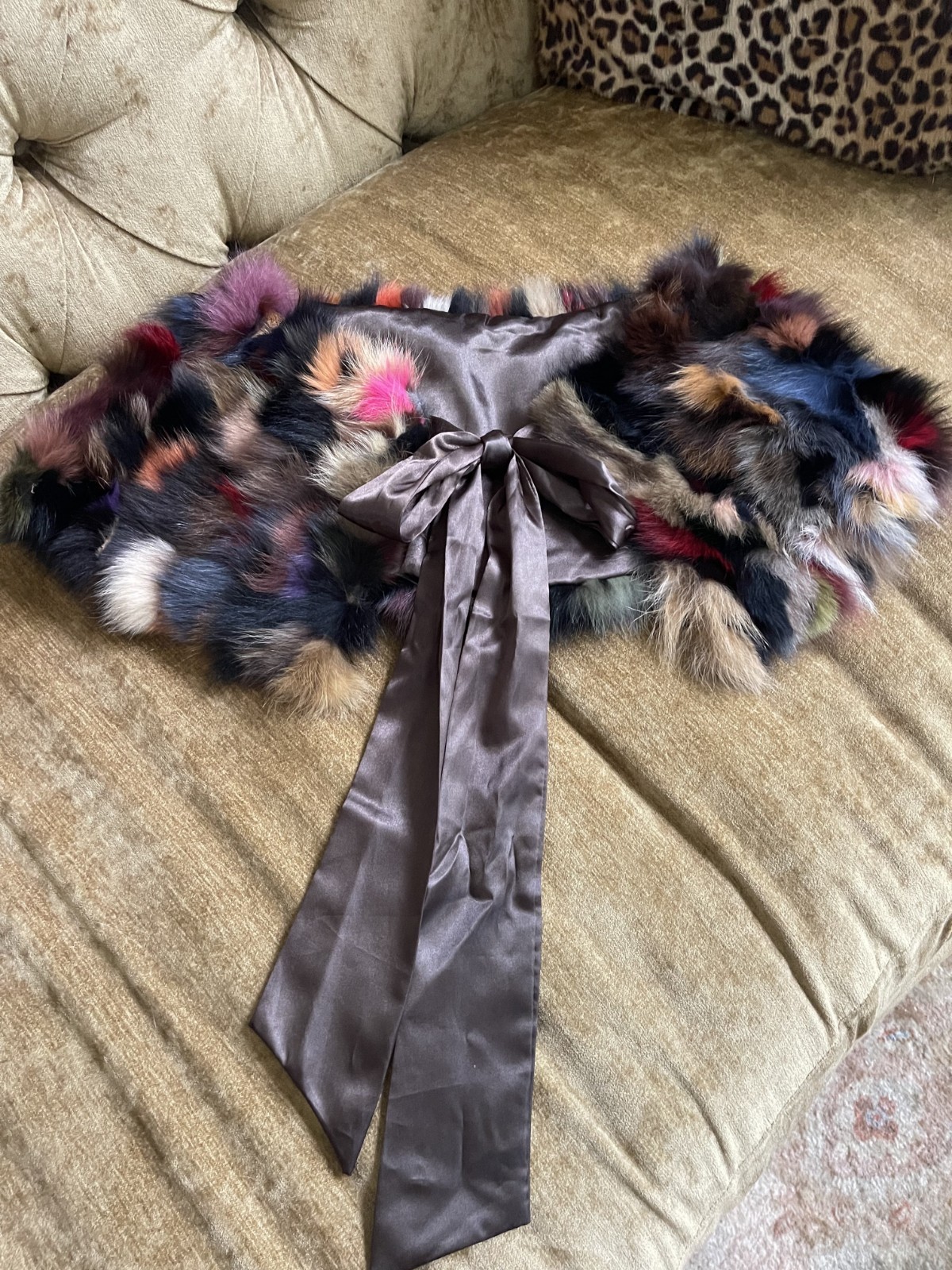 RABBIT FUR CAPELET SHAWL PASHMINA CAPE COLLAR WRAP SHOULDER SCARF OSFA MULTI VTG