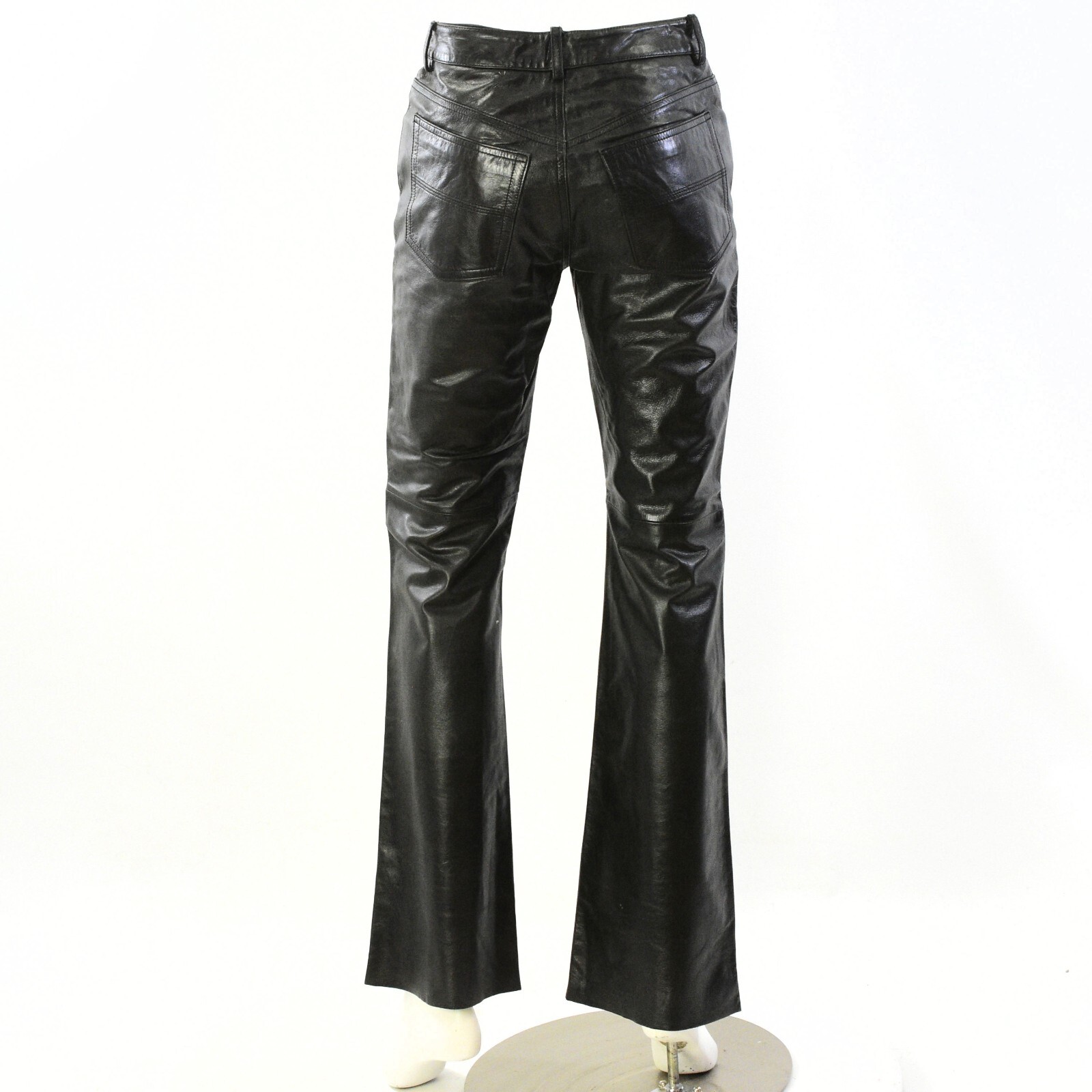 90s Vintage High Waist Womens Leather Pants Size 2 Black Fully Lined Boot Cut