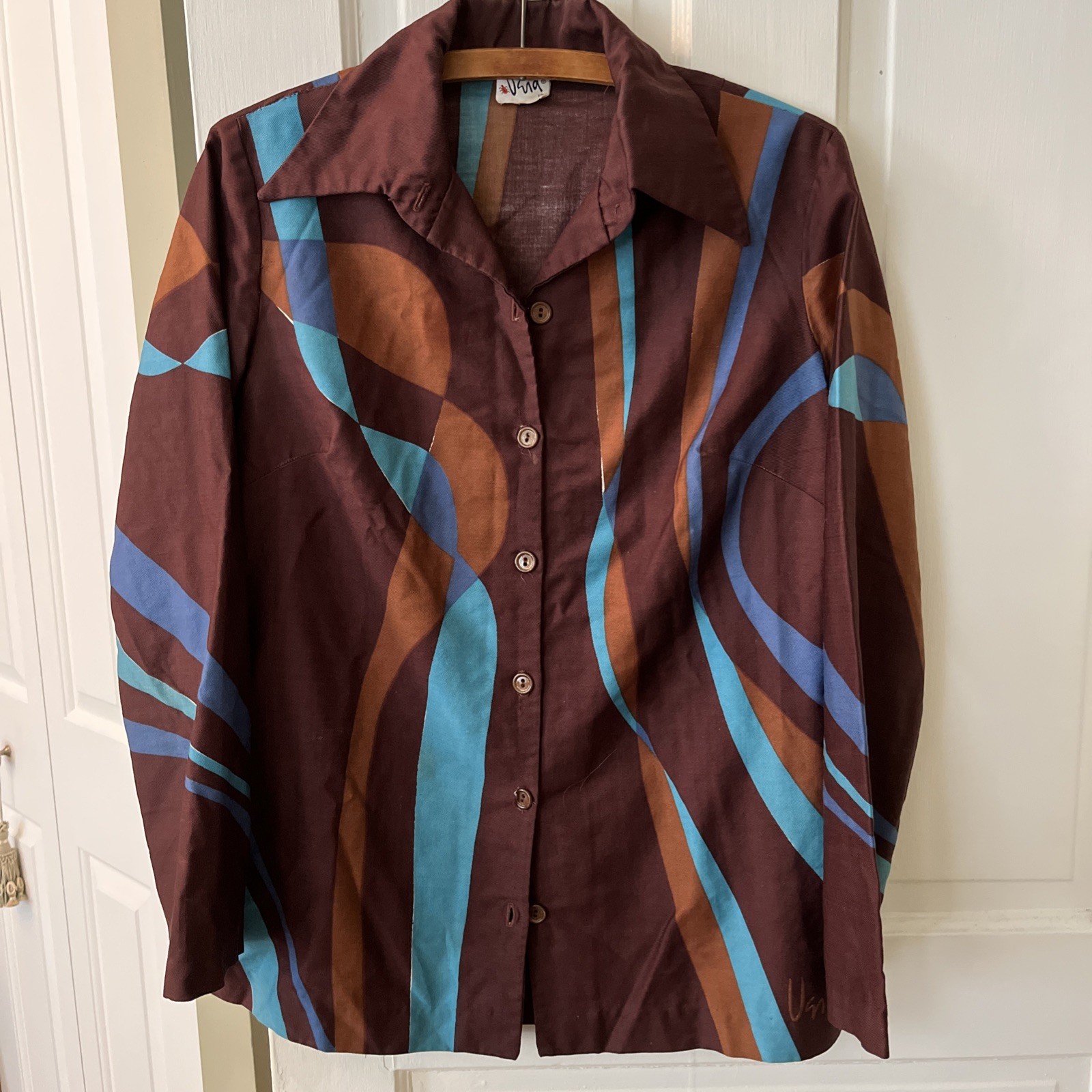 Vintage Vera Brown And Blue Blouse