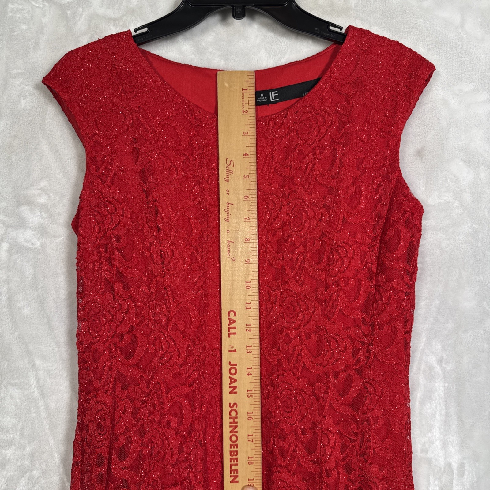 Sz 6 LESLIE FAY Red Lace FIT & FLARE DRESS, Shimmery Sparkle