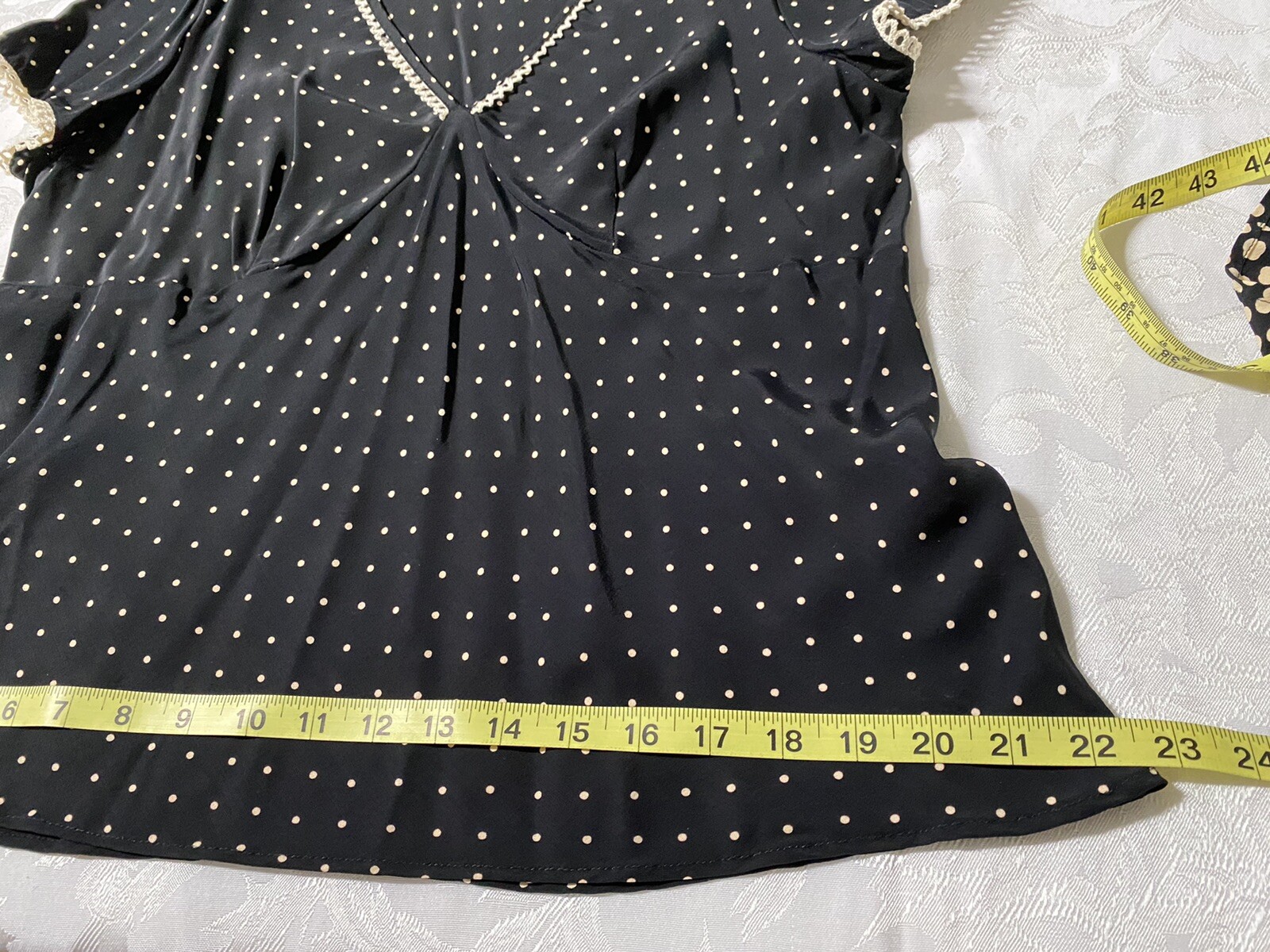Vintage Tessuti Women L Rayon Top And Skirt Set Crocheted Polka Dots USA #289