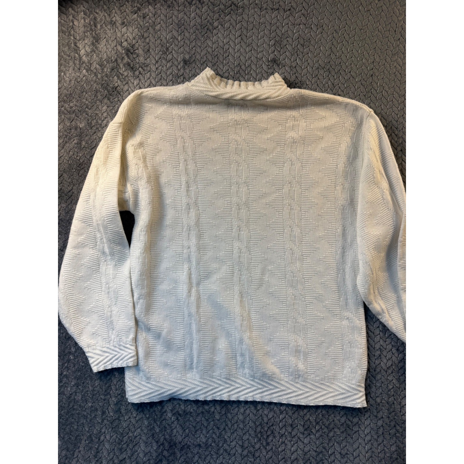 Headliners Vintage White Geometric Textured Knit Mock Neck Sweater S Acrylic