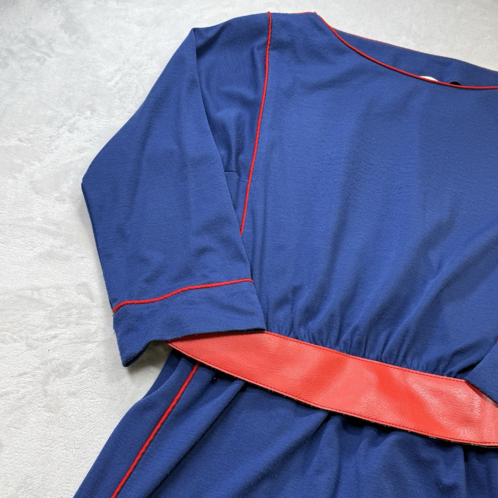 Vtg 60s 70s Act I NY Prairie Puritan Mod Midi Sleves Dress Sz 3/4 USA Belted
