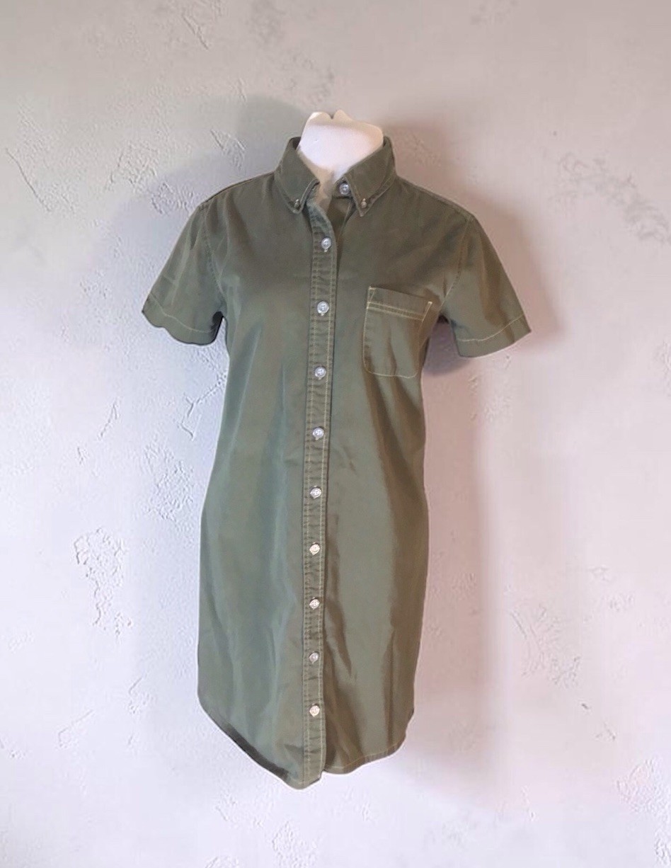 Vintage Route 66 Button Down Dress, Size Large, Olive Green, 100%cotton,Boho
