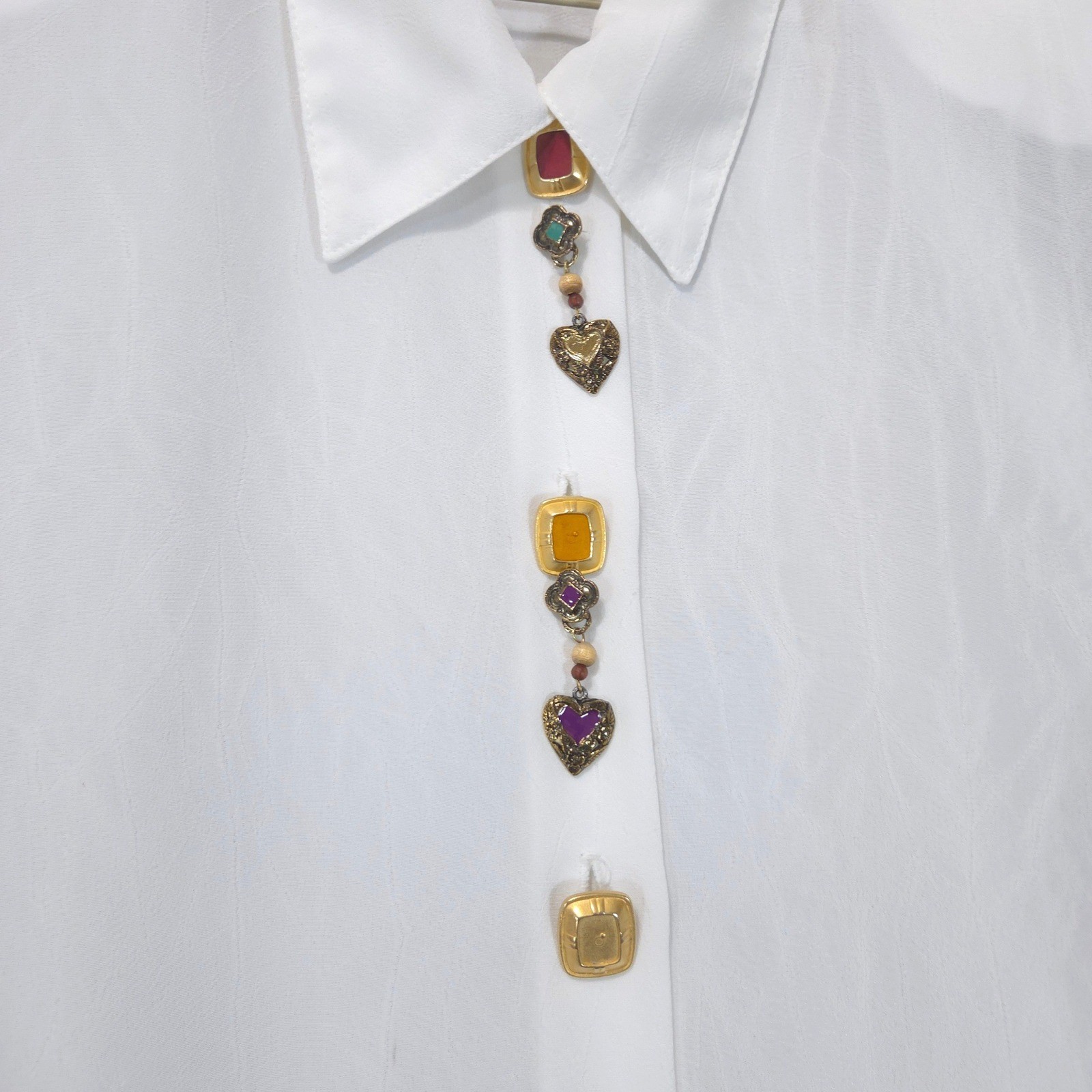 Vtg Impressions of California Jewel Heart Charm Blouse XL Button Down Shirt