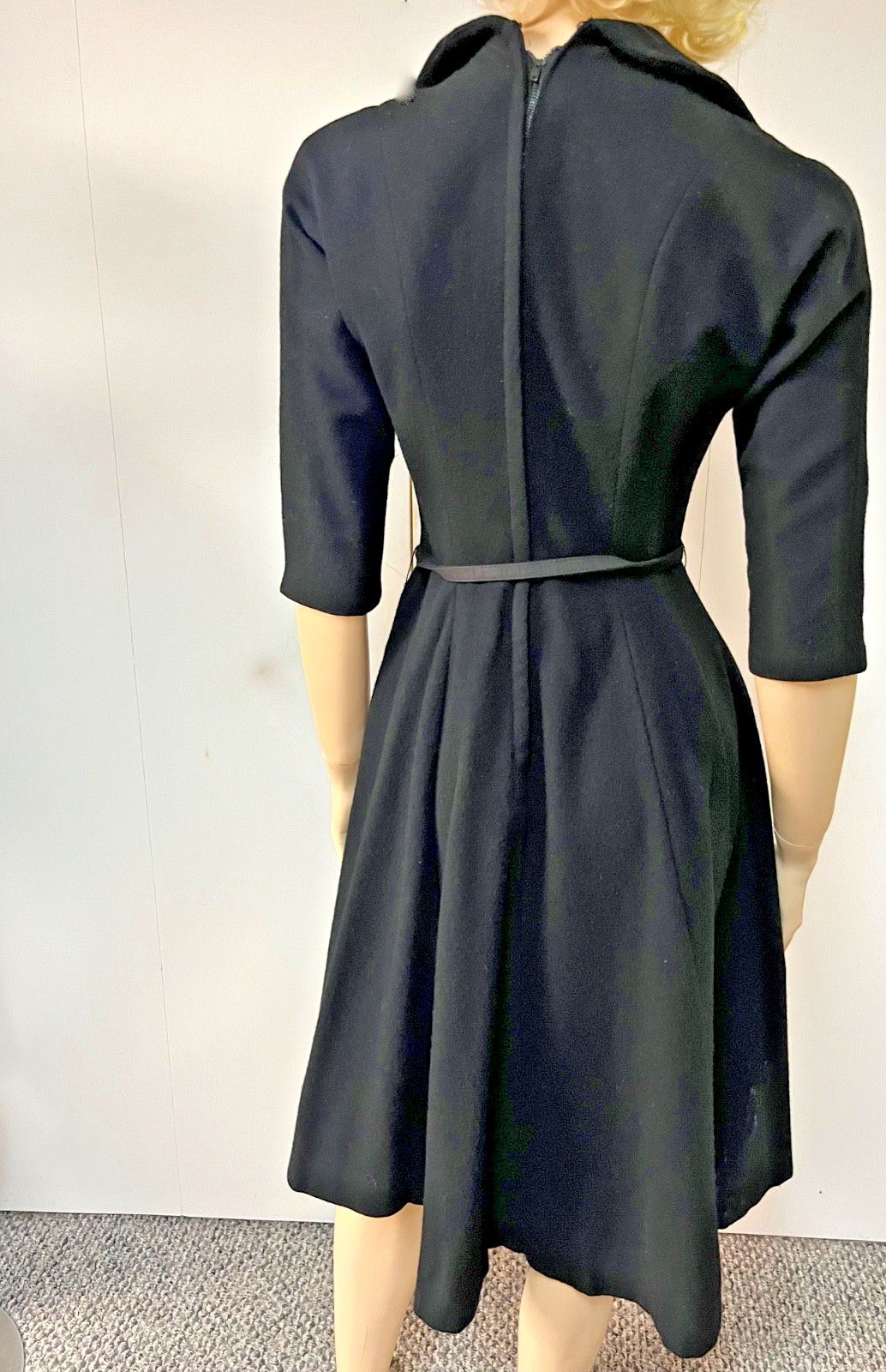 Vintage 1950s Alco Junior Bibbed Neckline Wool Business Cocktail Dress Bust 34