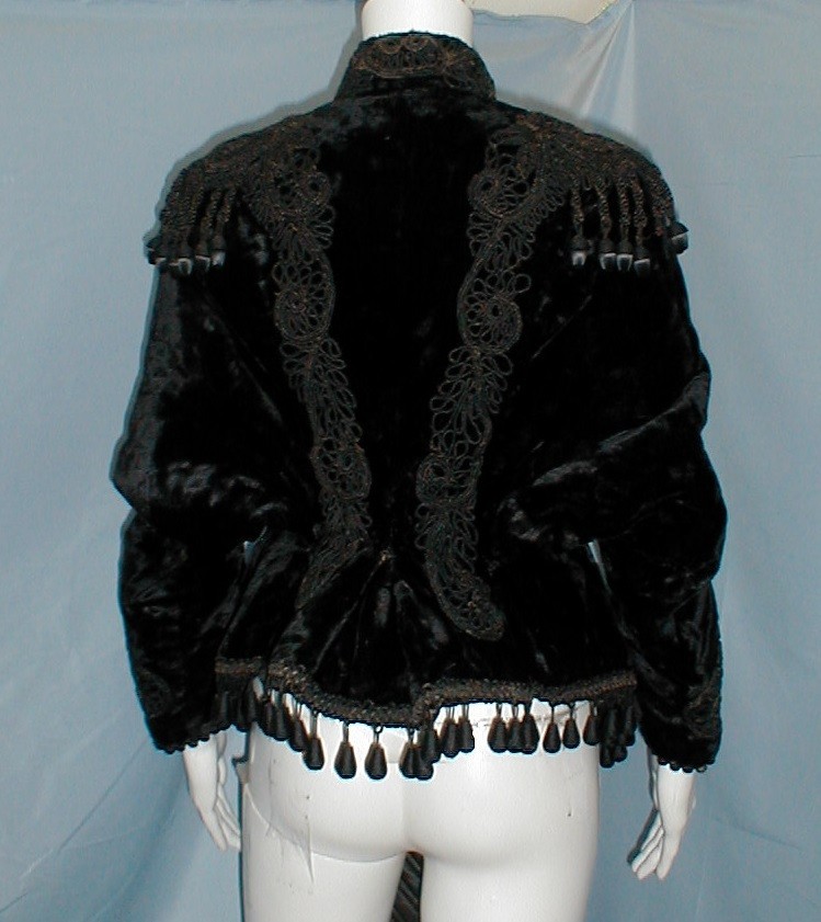 Plush Antique Dress Bustle Cape Victorian 1870 Black Velvet w/ Black Braiding
