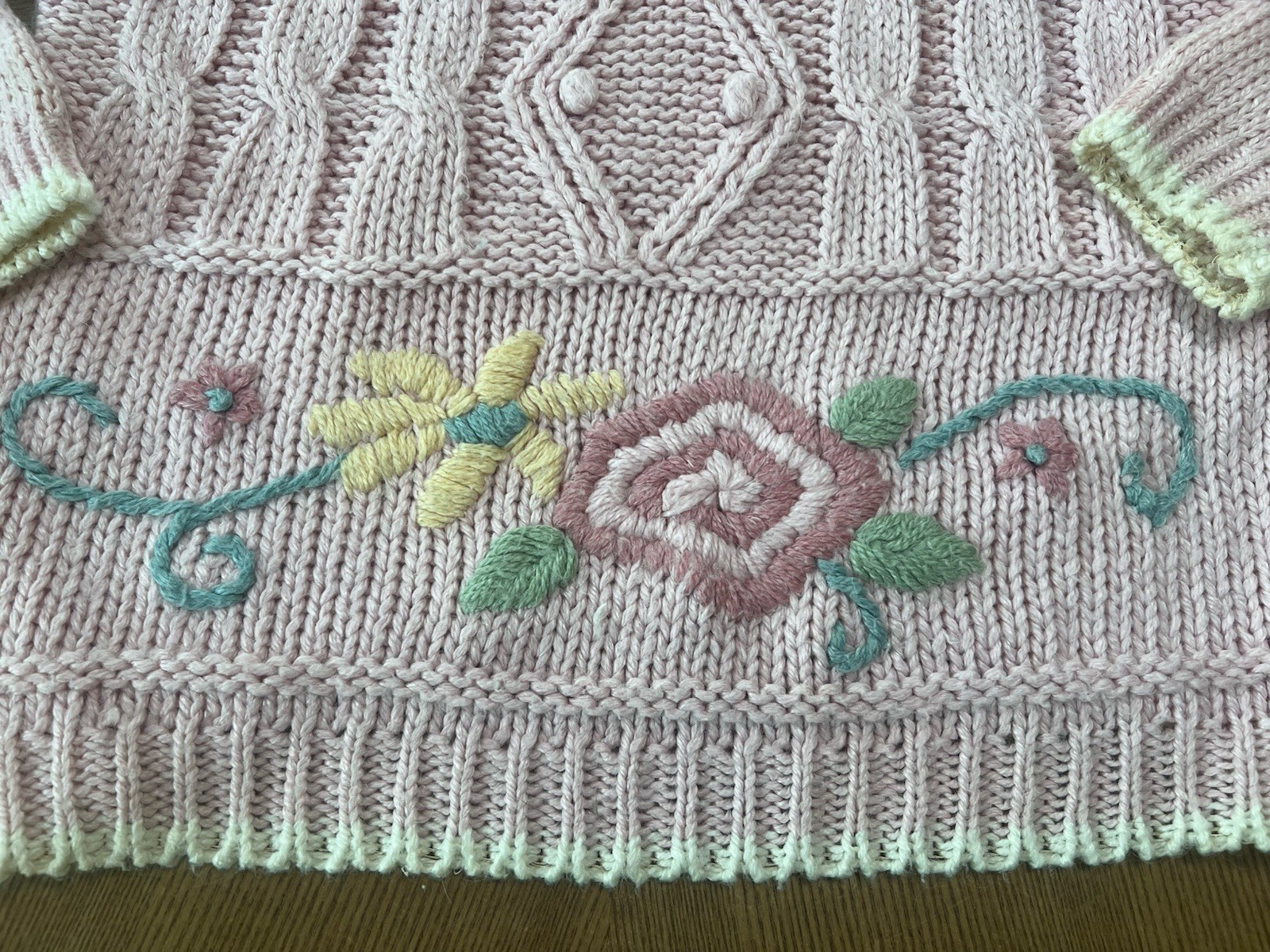 Beldoch Popper Vintage 90’s Cottage-Core Pink Knit Floral Sweater Size Large