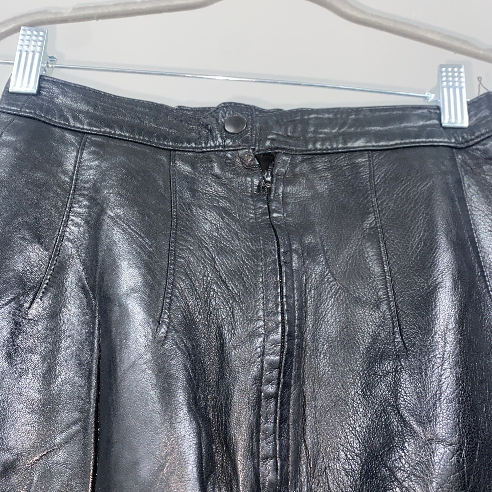 Maxima For Tannery West Vintage Black Leather High Waist Skirt 90s Size 6
