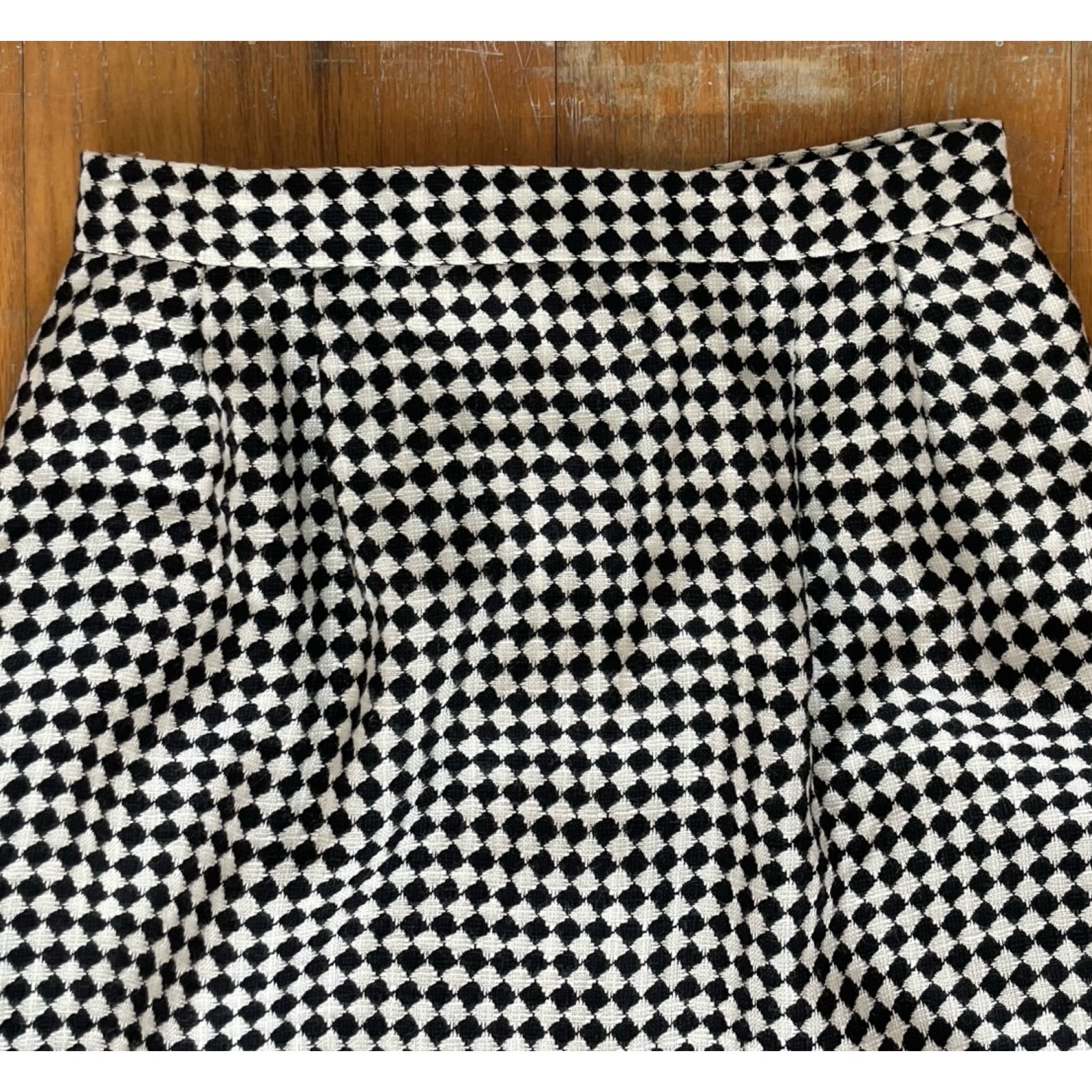 Vintage Checkered Pencil Skirt Size XXS 24″ Waist 1990s Woven Rayon with Pockets