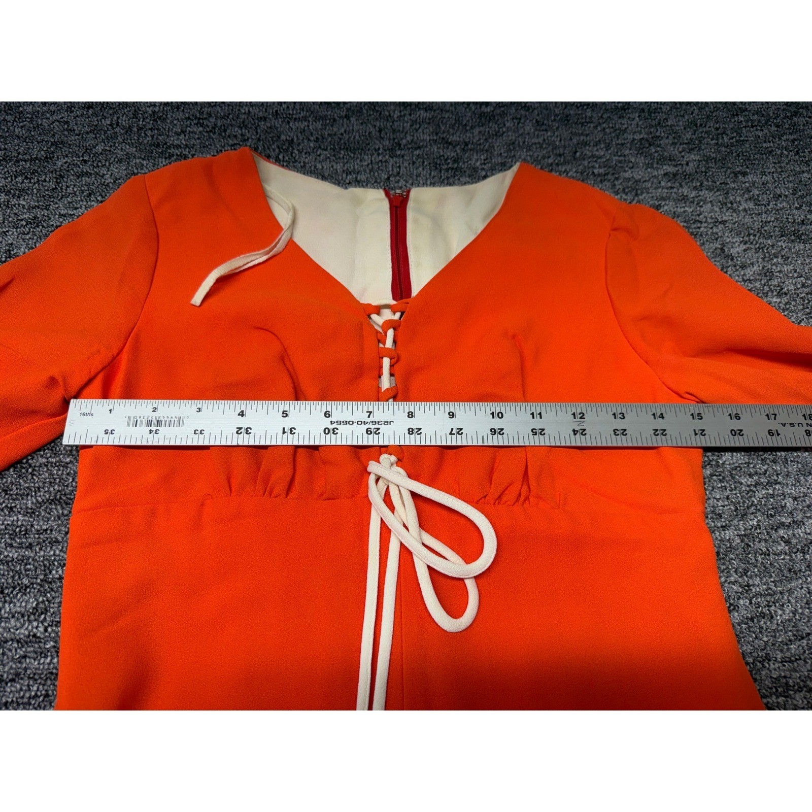 Vintage 60s 70s Orange Lace Up Maxi Dress Hostess Gown Rhinestone Aglets Mod S