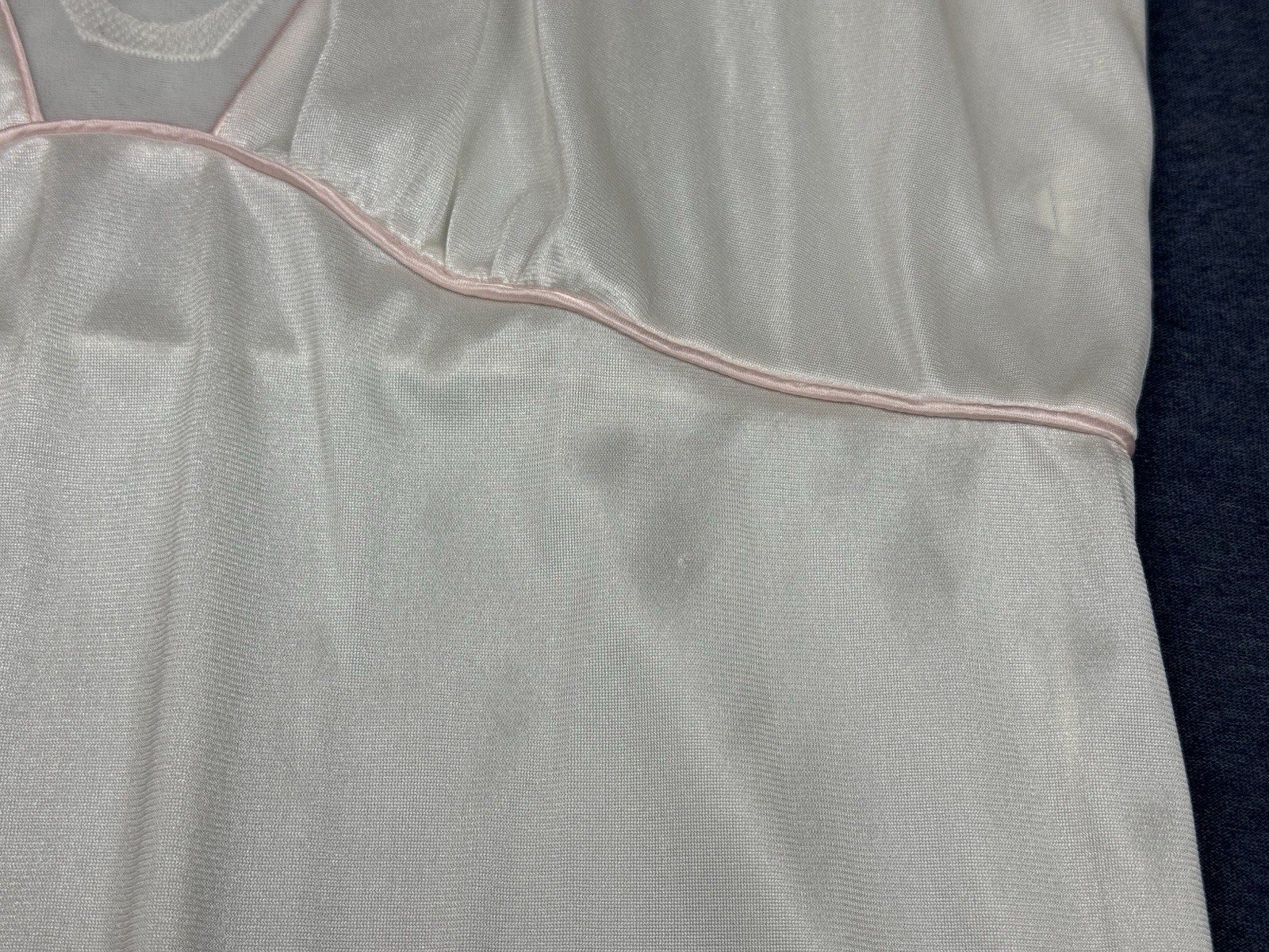 VTG 70s 80s Sears Lace Trim Flower Embroidery Silky Shear Long Nightgown L 16/18
