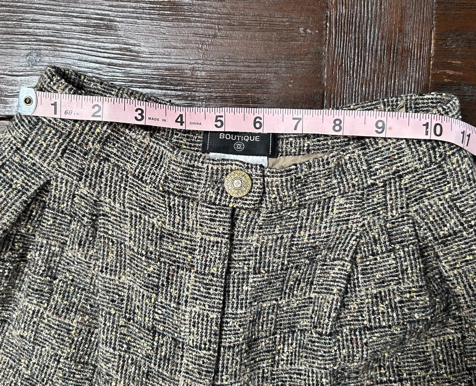 Vintage Chanel Tweed Wide Leg Trousers Wool Blend Silk Lining