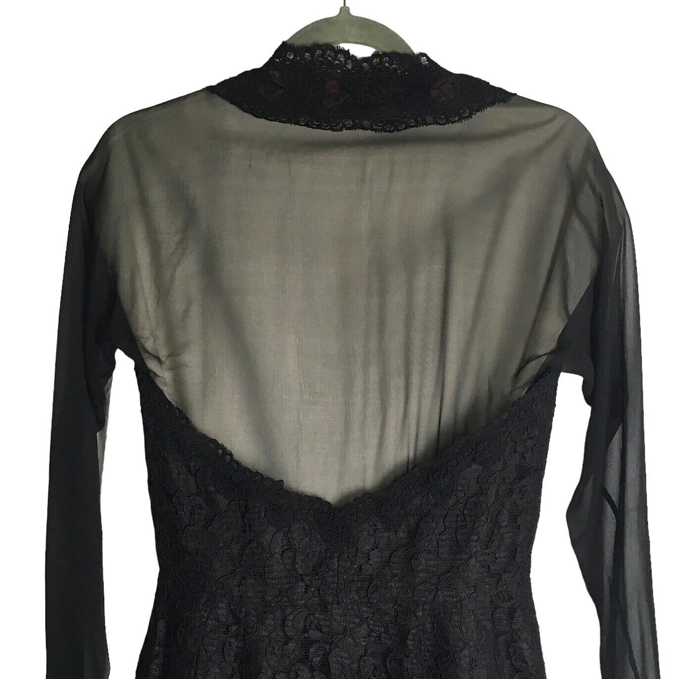 Oscar De La Renta VTG Studio SZ 10 Rose Lace Black Dress w/ Sheer Back & Sleeves