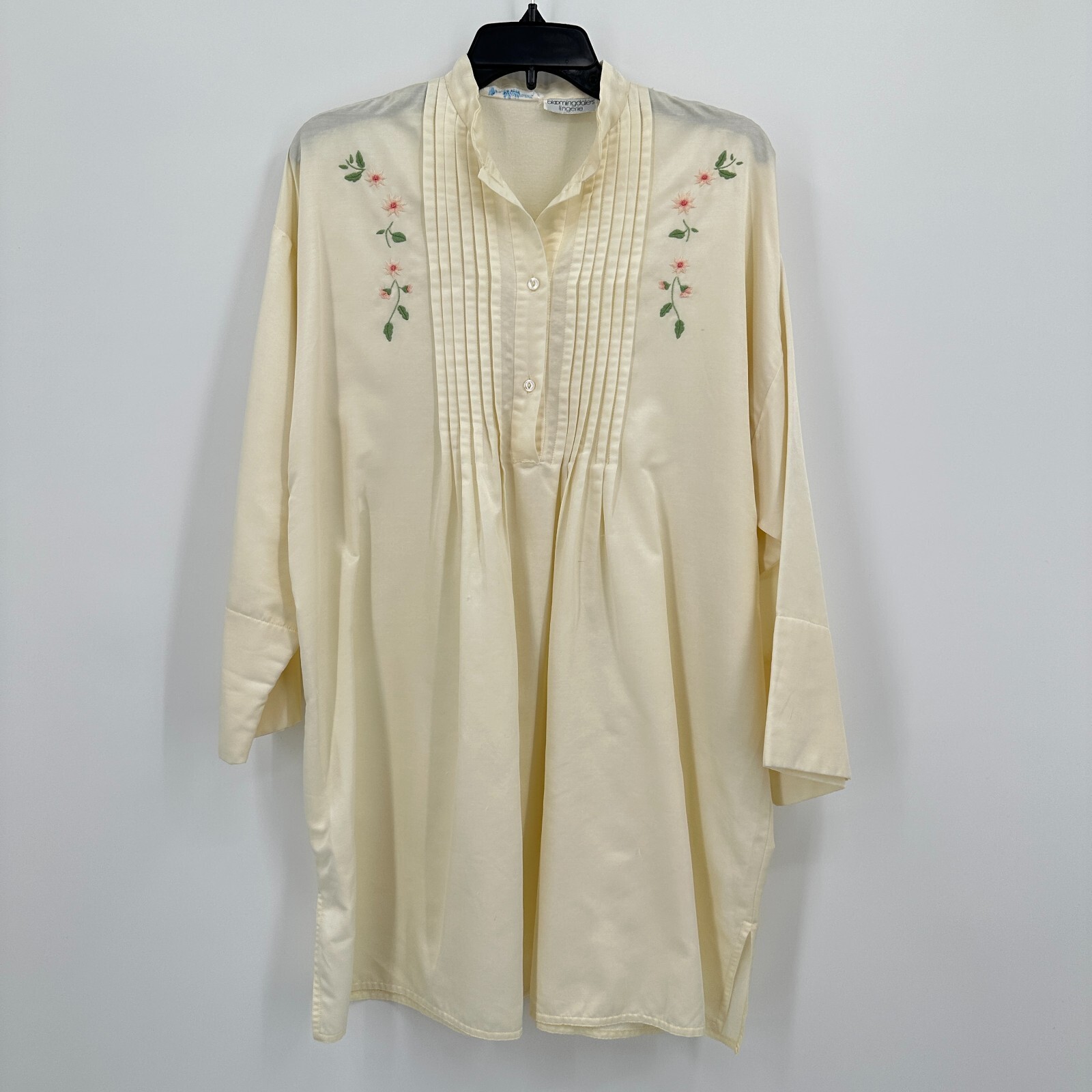 Vtg Eve Stillman Bloomingdale’s Gown Satin XL Yellow Floral Fleece Lined Pintuck