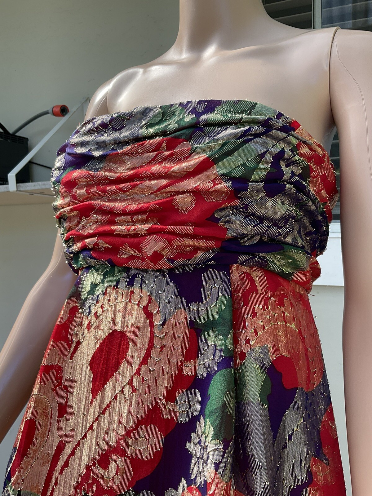 Vtg 80s Scaasi Red And Blue Gold Lame Evening / Gala Dress 10