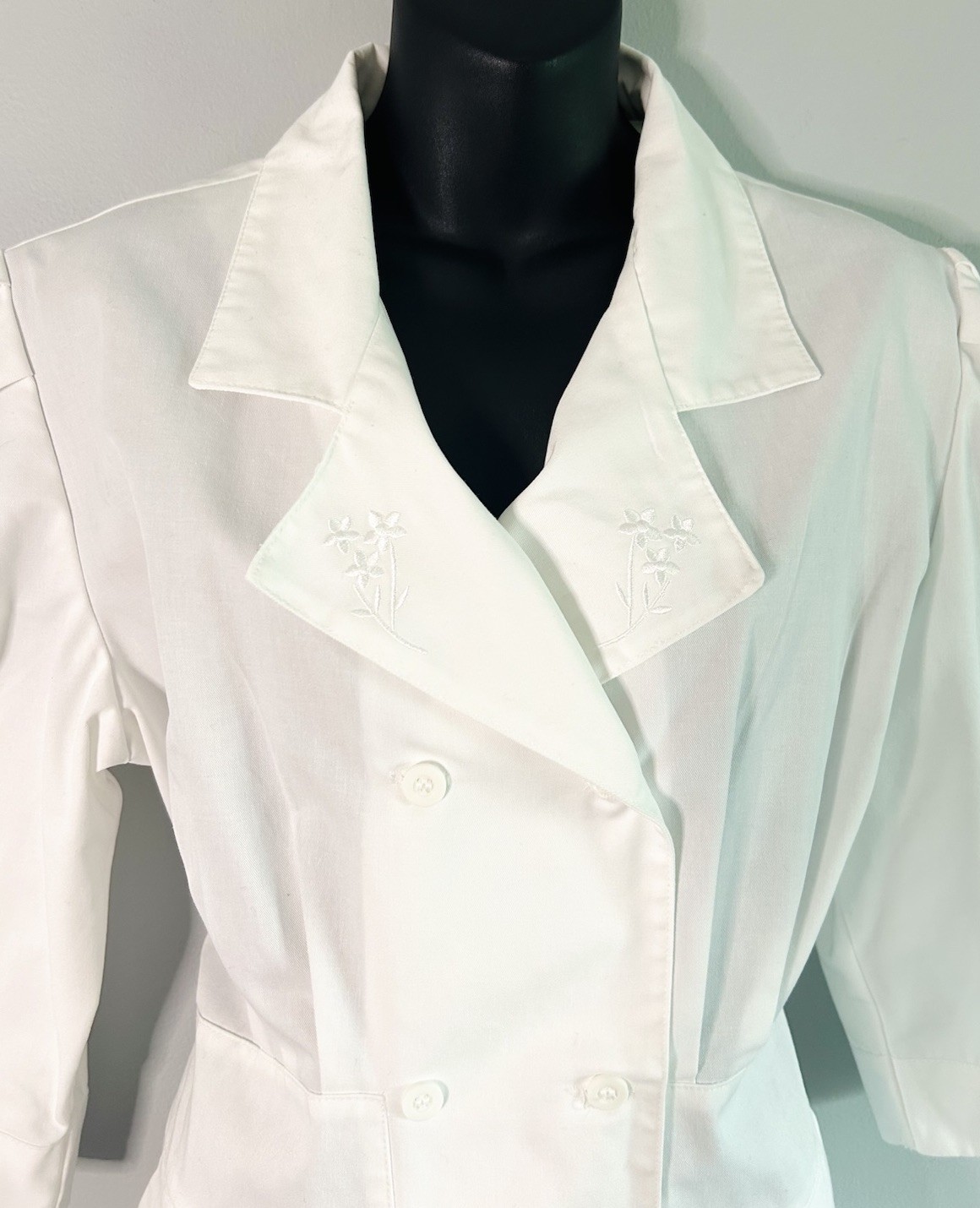 Vintage Prima by Barco White Nurse Dress Uniform Double Breasted Buttons Sz L