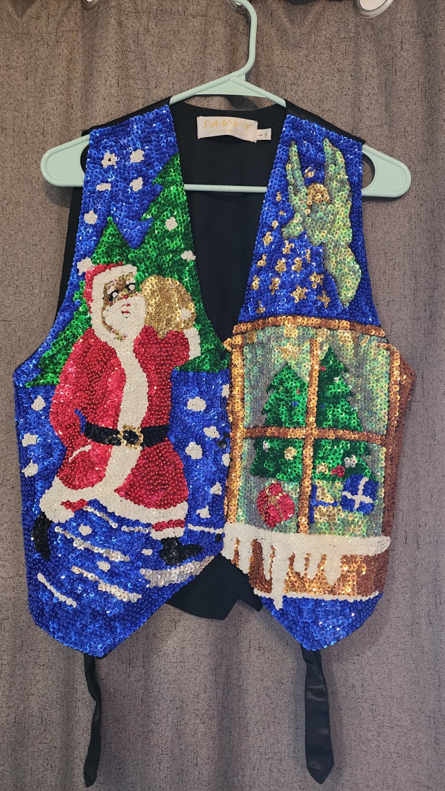 Vintage SAVVY Sequin Santa Claus L 32 Christmas Vest Whimsical Fantasy Angel