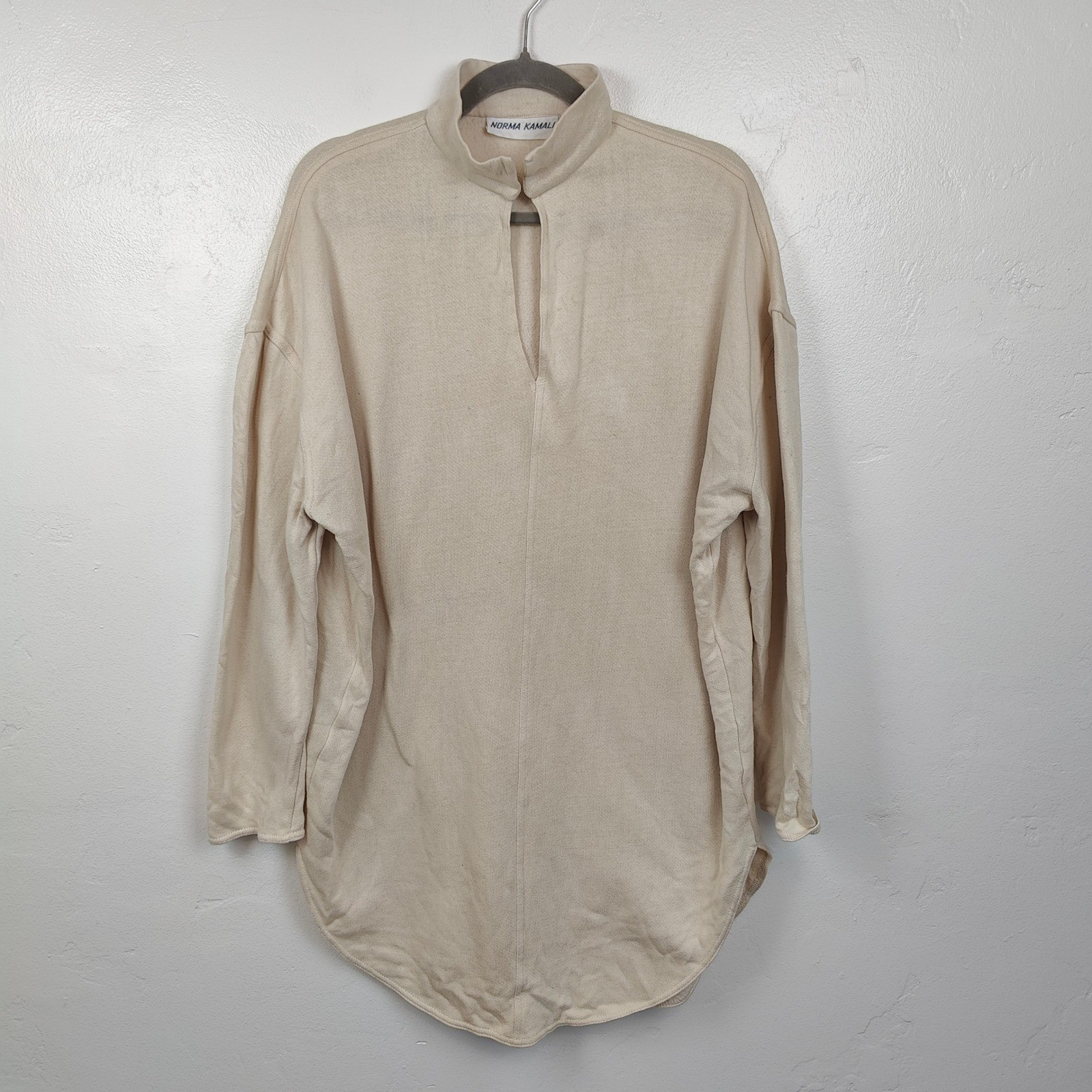 Vintage Norma Kamali Tunic Top Womens Small Cream Oversized Fleece 80s 90s