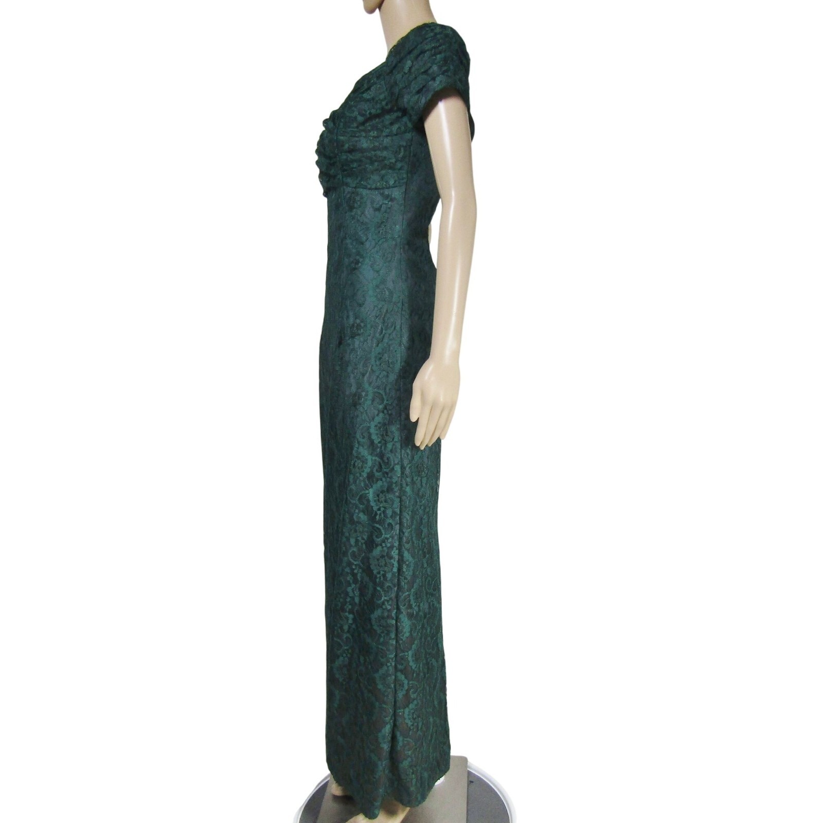 VTG 80s Forest Green S LACE Milkmaid WHIMSIGOTH Romantic Fairy Maxi Prom dress