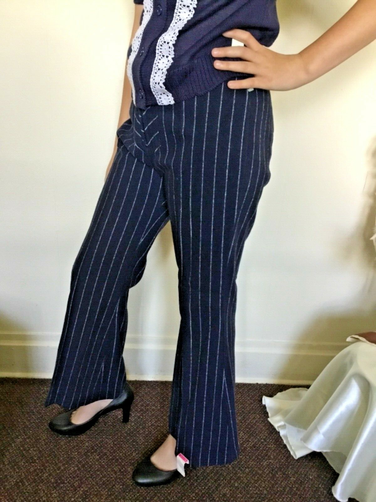 70’s Vintage Navy Blue Hippie White Striped Wide Leg Bell Bottom Pants „NWT”