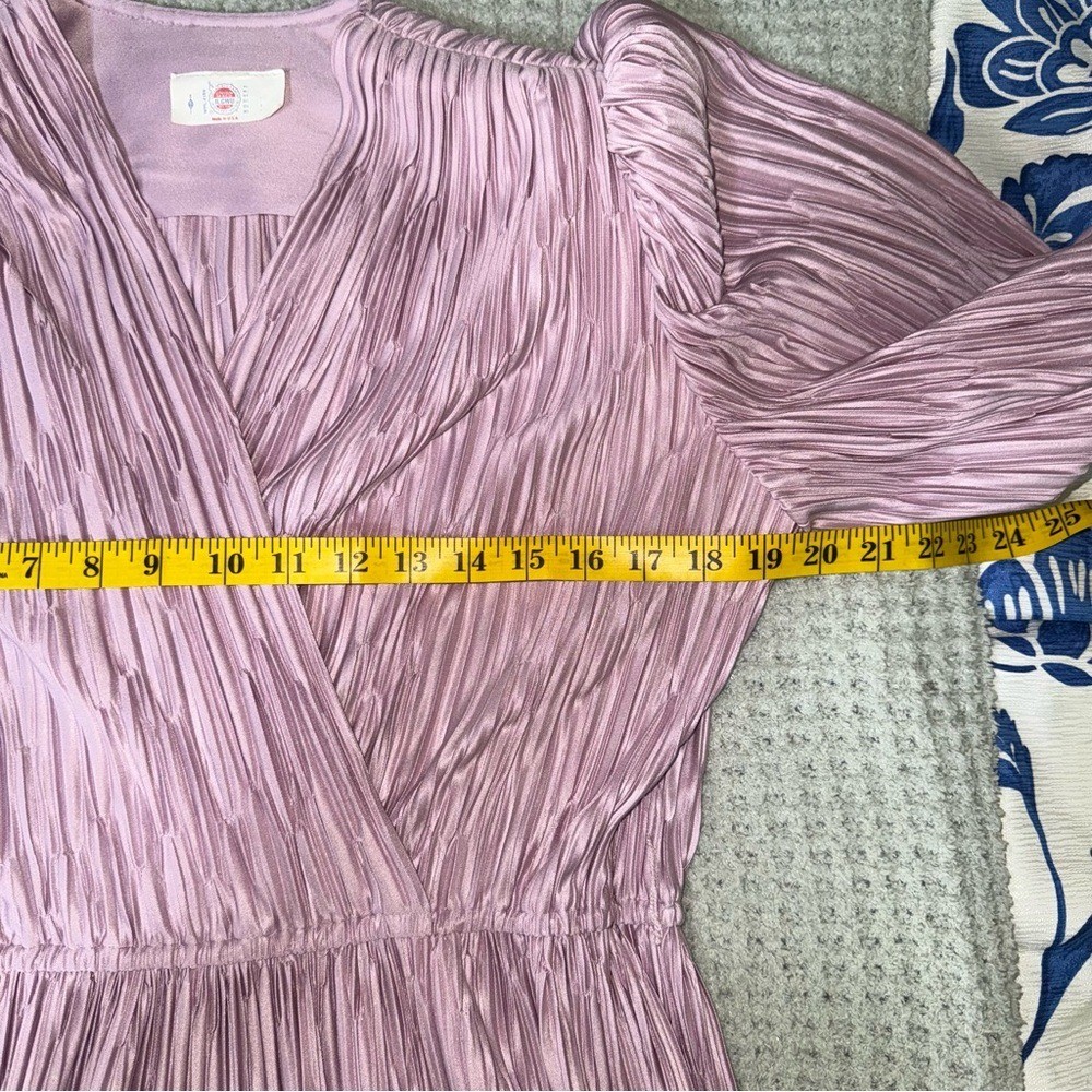 VTG 80s Crinkle Pleated Faux Wrap Style Dress Dusty Pink Chrissy Threes Company