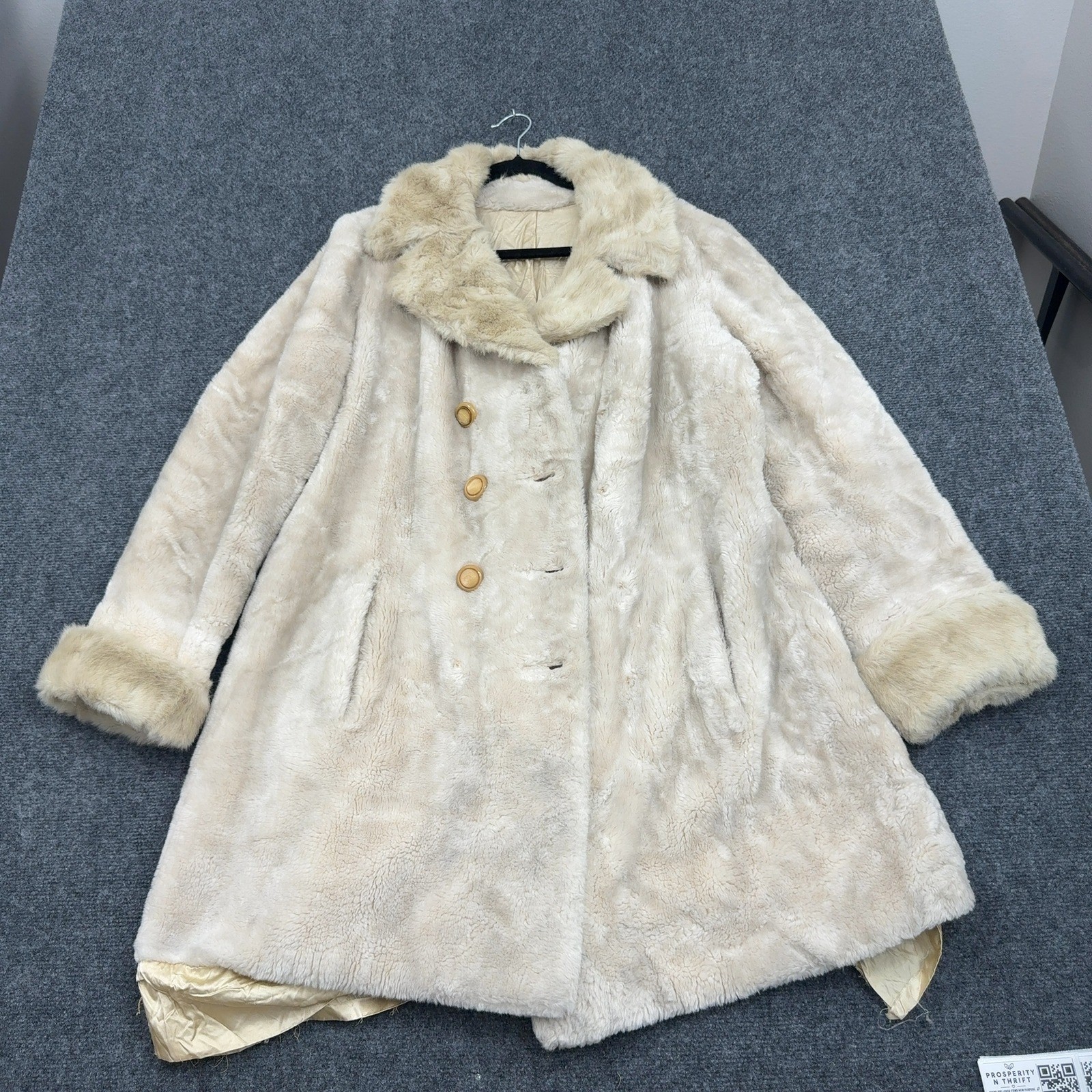 Vintage Fairmoor Borgana Faux Fur Coat Women M Cream Deep Pile Glam Winter Style