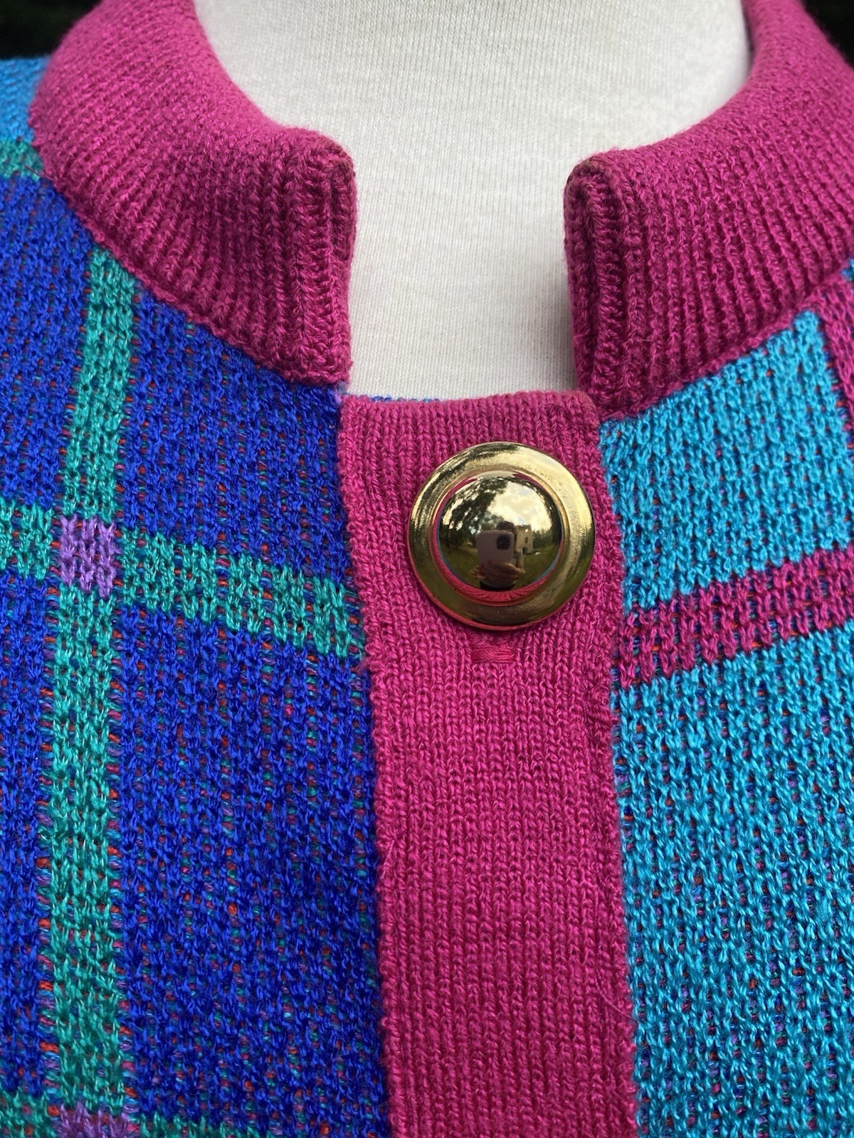 Vtg 80s Castlebrook Plaid Cardigan Sweater Size 14 Grandmacore Maximalism USA