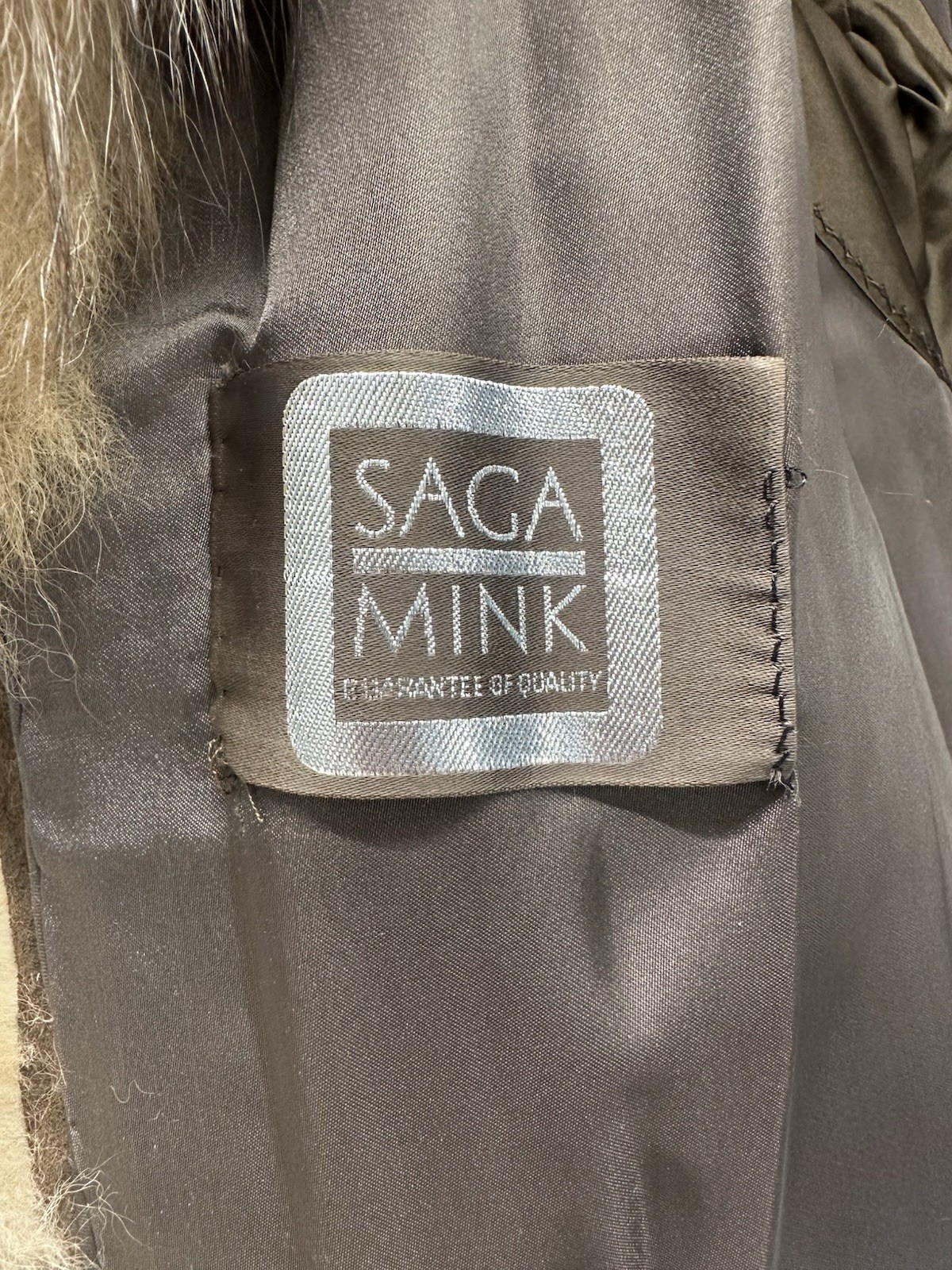 SAGA MINK Women’s Vintage Mahogany Mink Full Length Coat w/ Crystal Fox Tux