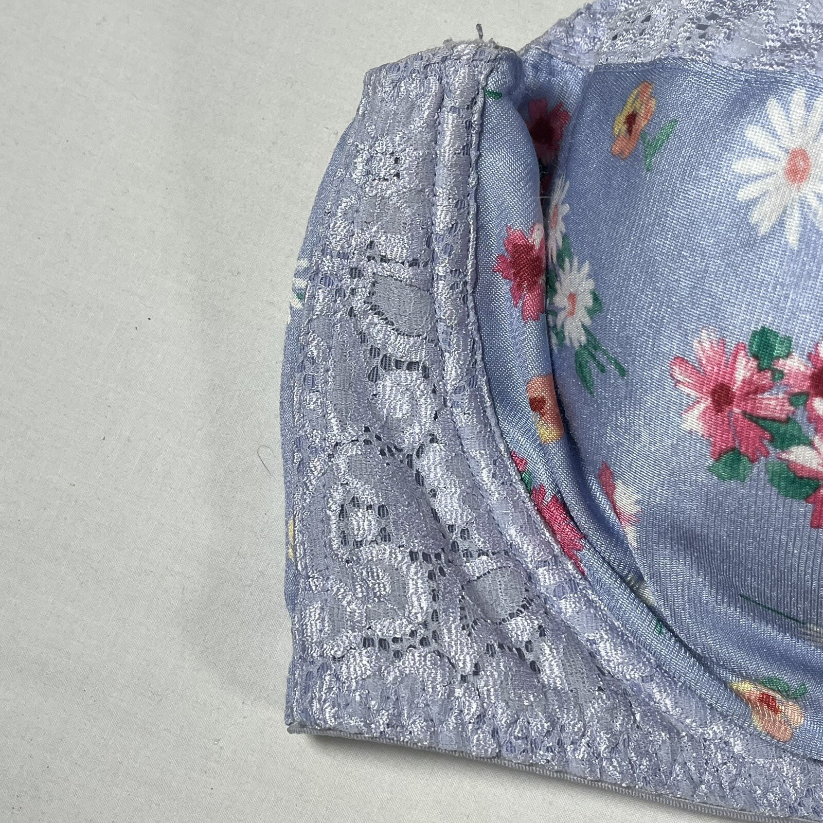 Plus-Size Blue Flora Underwire Bra Lace Trim & Wide Adjustable Straps Size 42DD