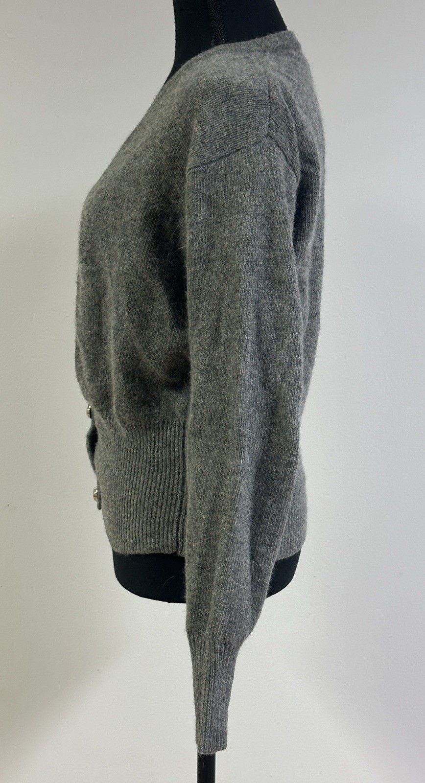 Vtg David Hollis Gray 70%lambswool 20%Angora Cable Rib Knit Cardigan Size S