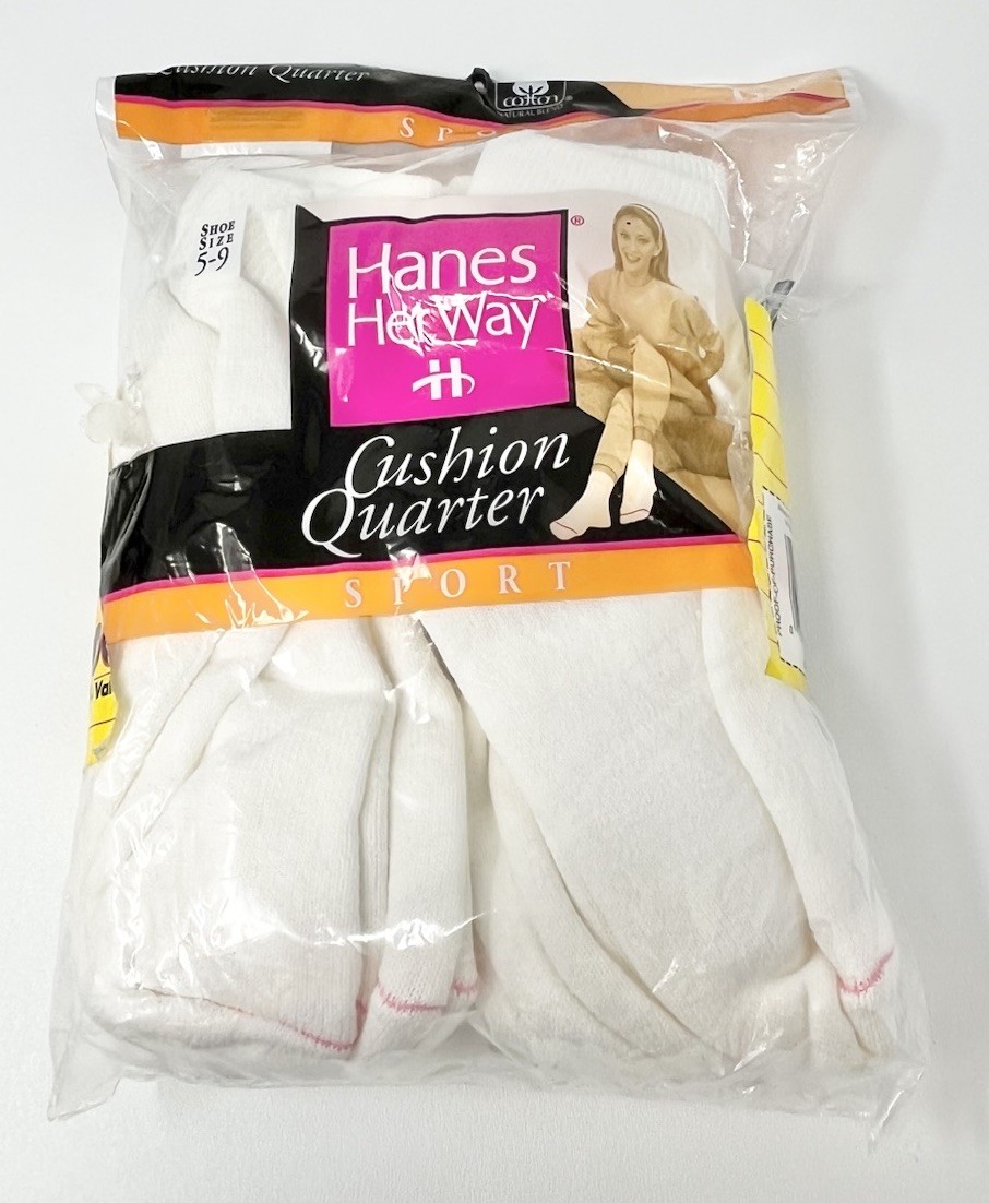 Vintage Women’s Socks Hanes Her Way Cushion Quarter Sport 6 Pairs 1998 Sz 5-9